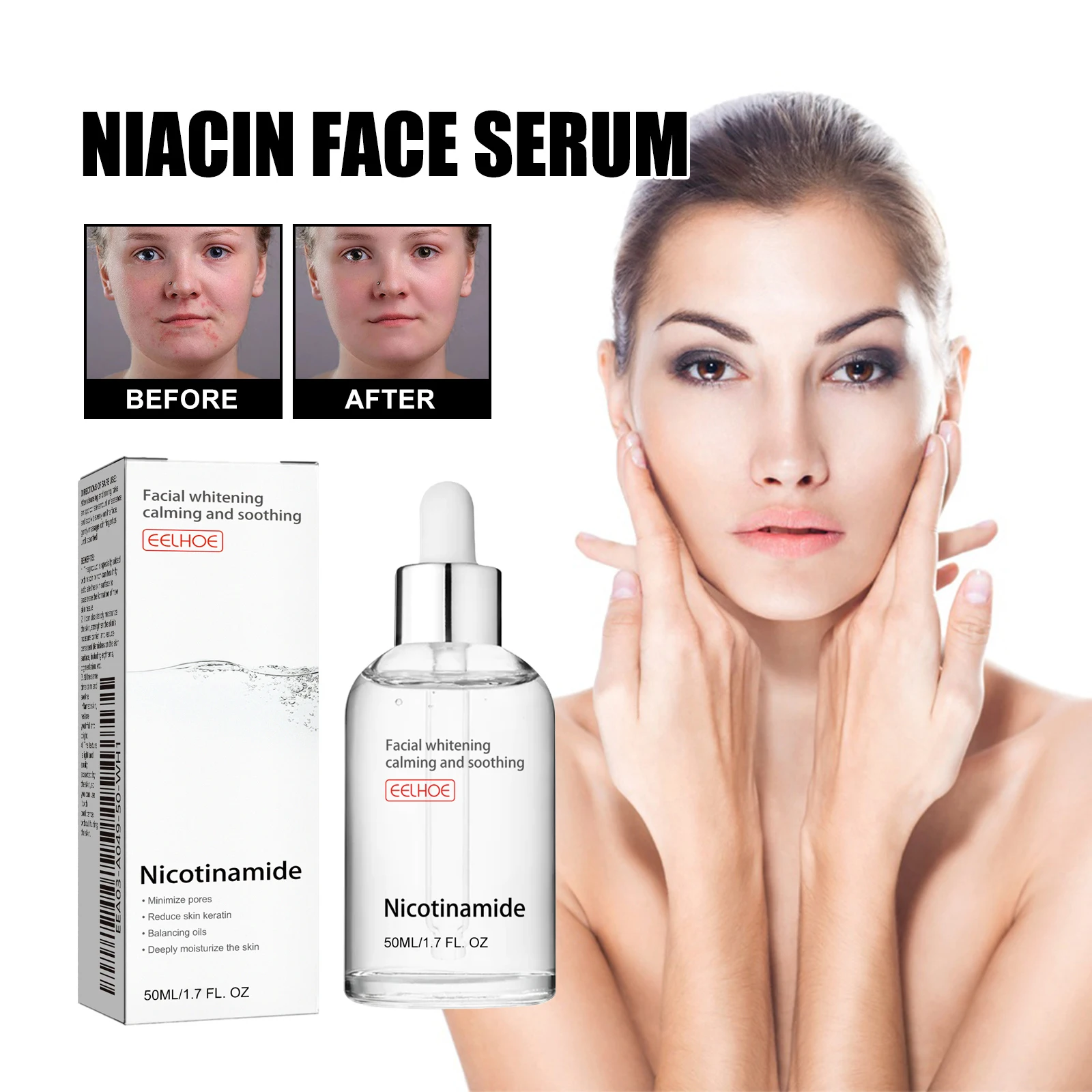 

EELHOE Nicotinamide Face Serum Hydrating Acne Treatment Pores Shrink Remove Acne Scars Soothing Glowing Skin Tone Facial Serum