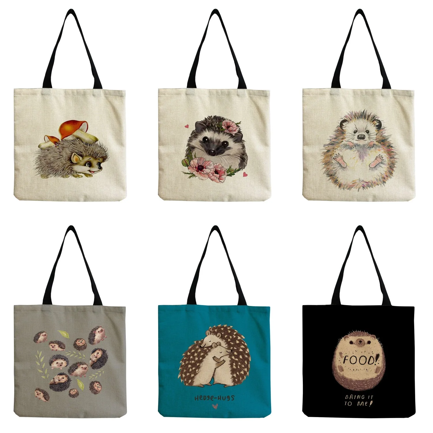 Cute Animal Cartoon Hedgehog Fashion Printed Handbags Eco Friendly High Capacity Shopper Bag The Tote Bag For Customizable Women