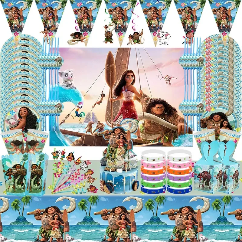 Ensemble de Décoration de ixà Thème Moana 2, Assiettes Concentriques Vaiana, Pailles de Fond Standard, Ballons pour Enfants, Faveur des Bol
