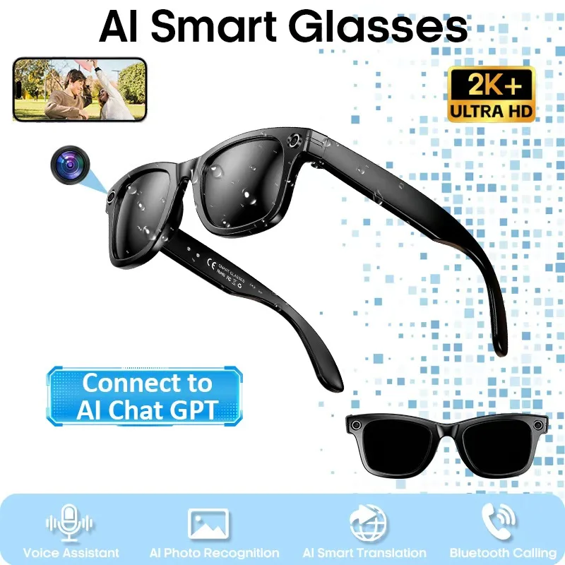 

2025 New 8MP Camera 1080P HD Photo Video Recording Bluetooth Call AI Smart Glasses Translation Waterproof Recording Sunglasses