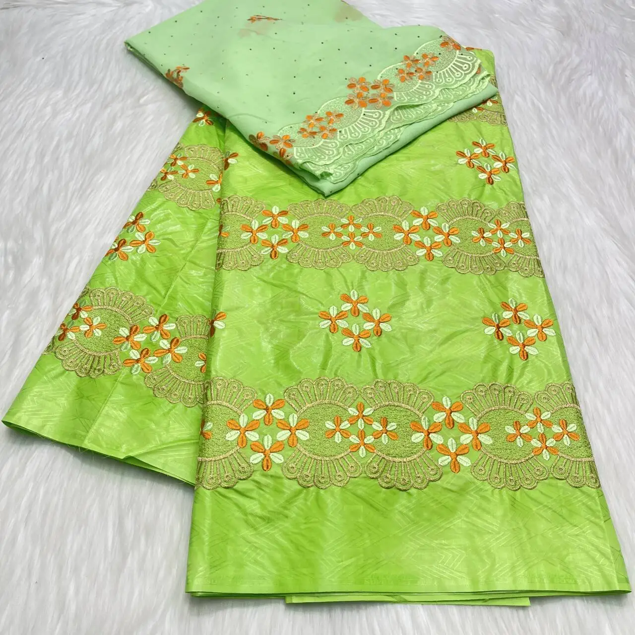 

Bazin Rich Embroidery Guinea Brocade Lace Fabric With Scarfs High Quality African Materials 2+5Yards Sew For Kaftan Dress 2025