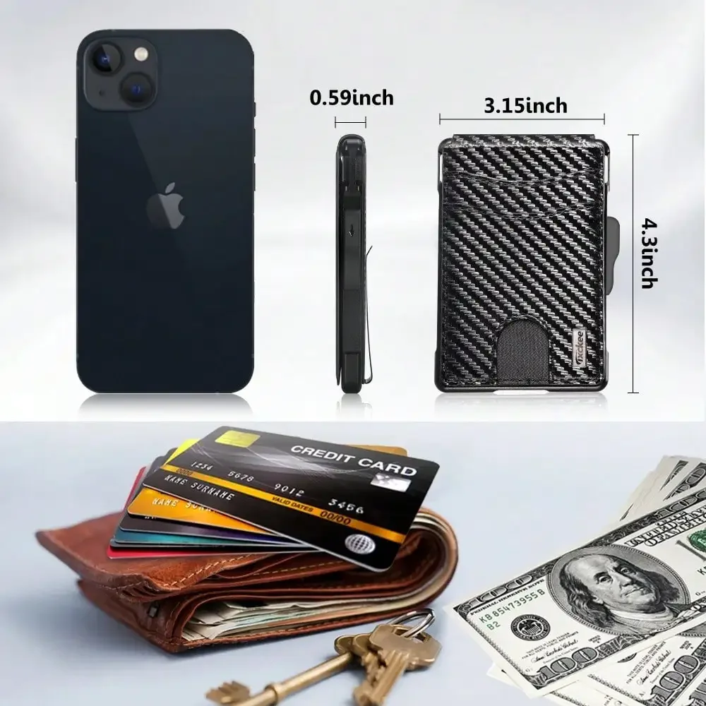 Wallet for Men, Mens Minimalist Wallet 9-13 Cards, Slim Compact Wallet with Money Clip & ID Window, RFID Blocking Smart Pop Up C image 3