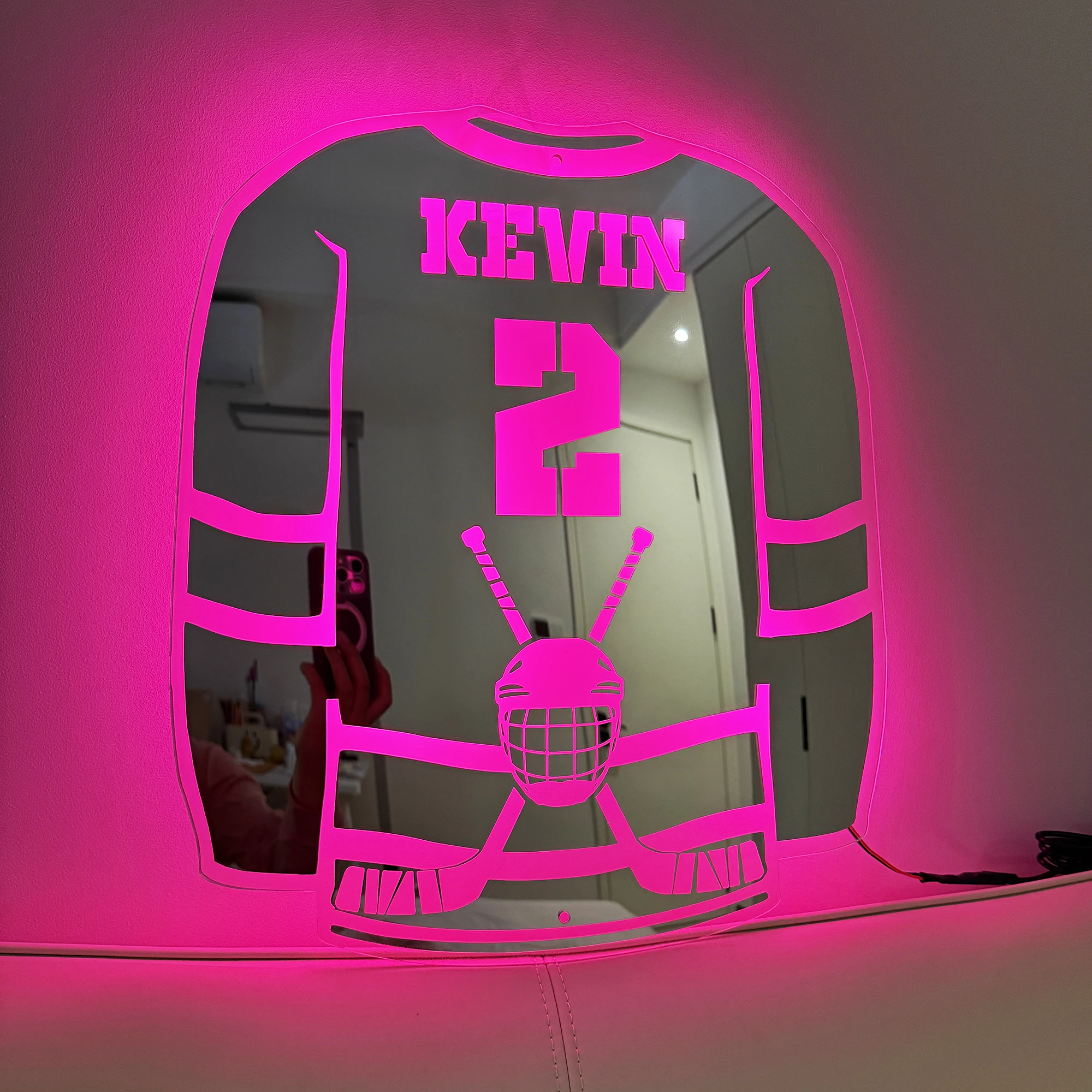 Ice Hockey LED Acrylic Light - Personalized Name/Number Wall Decor, USB Adjustable Gift for Hockey Fans (Christmas/Birthday/Dad）