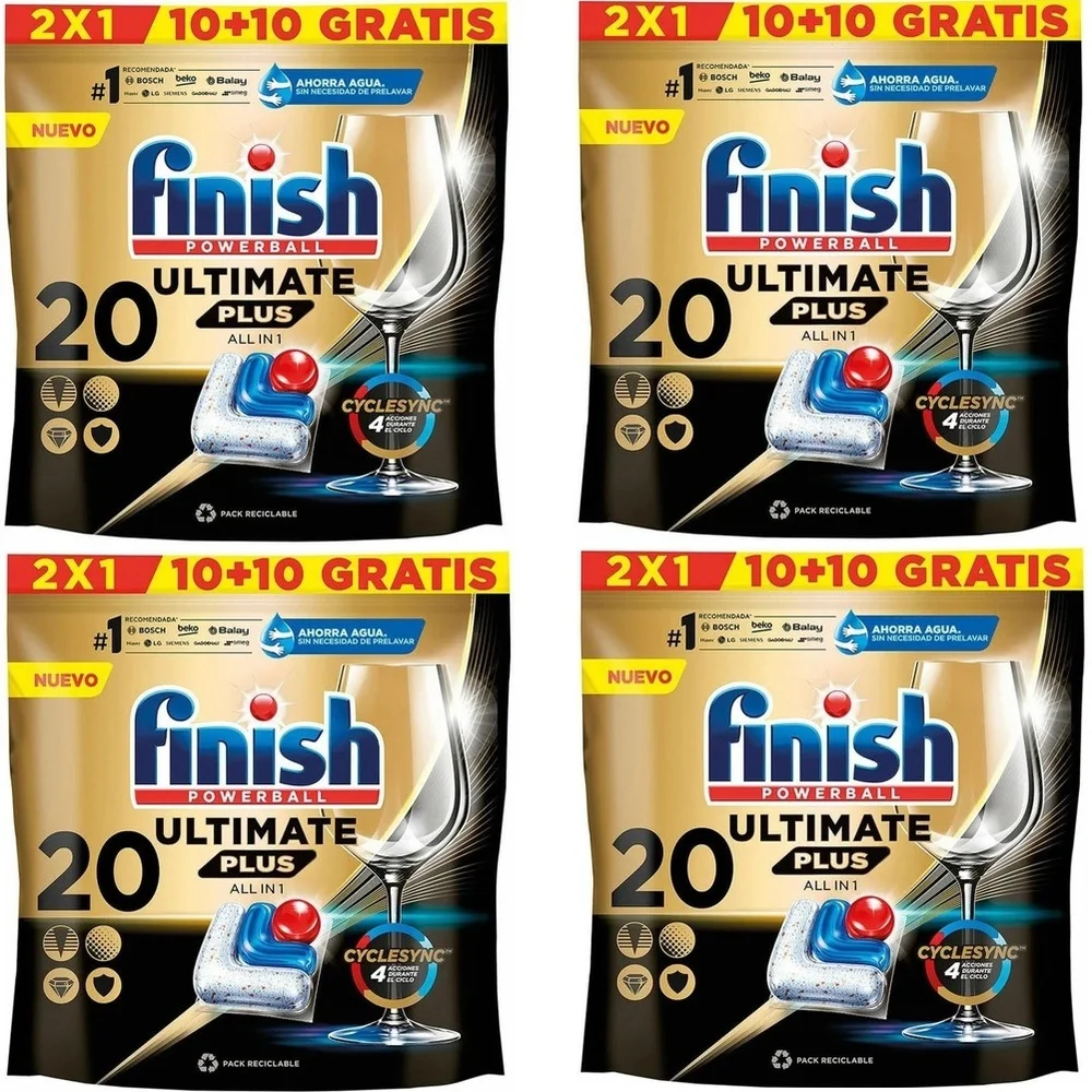 Finish Pads for dishwashers Ultimate Plus 20 PCs, 4x20 Pack Total 80 capsules, maximum cleaning and shine diamond, care and protect