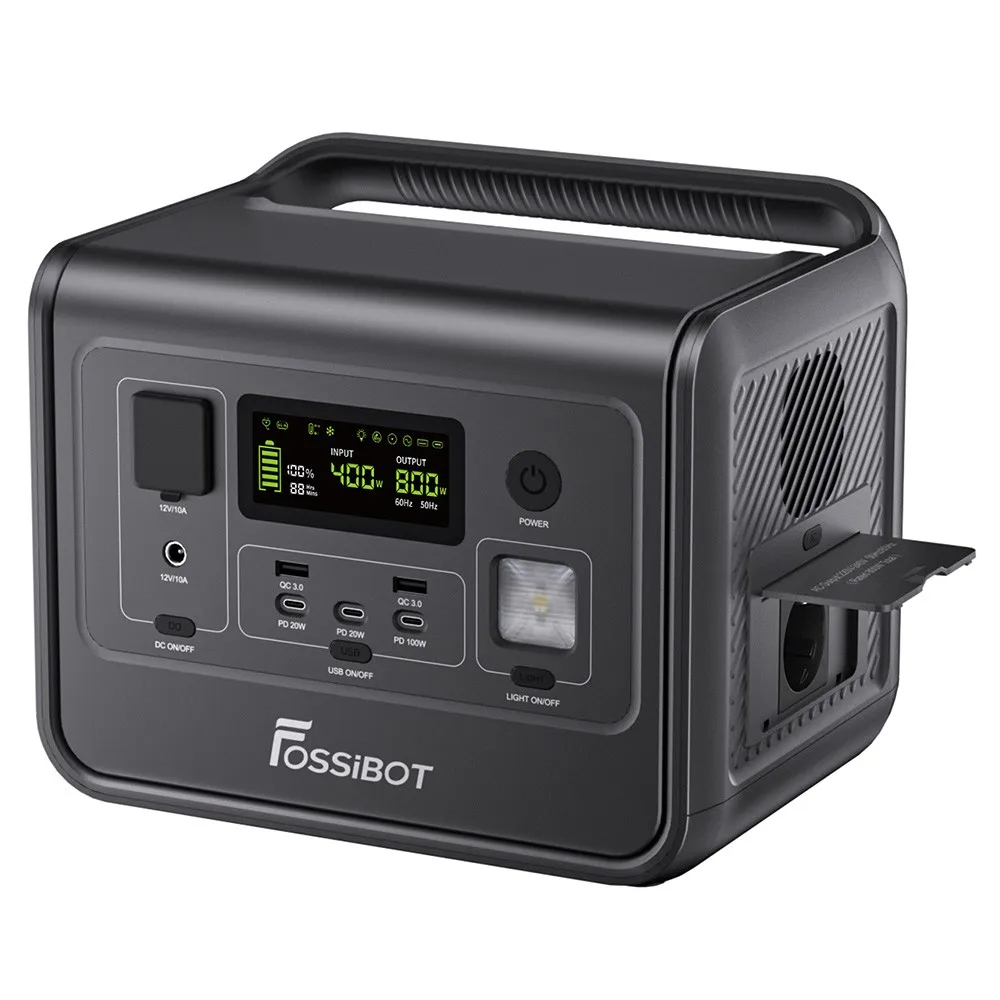 FOSSiBOT F800 Portable Power Station  800W AC Output,  512Wh LiFePO4 Solar Generator,200W Max Solar Input, 8 Outlets，3 LED Ligh