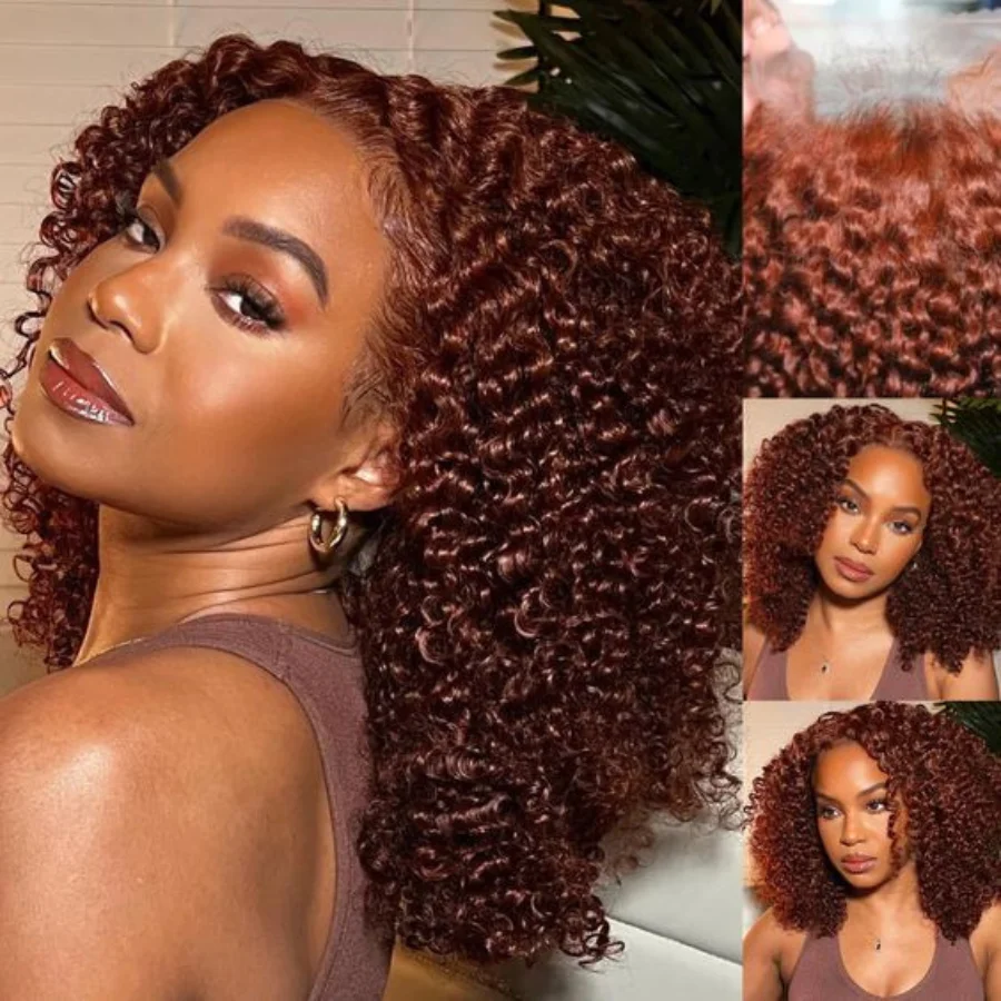 Reddish Brown 13X4 Lace Front Wig Short Bob Deep Water Wave Wig Reddish Colored Remy Human Hair For Women Lace Frontal Clearance