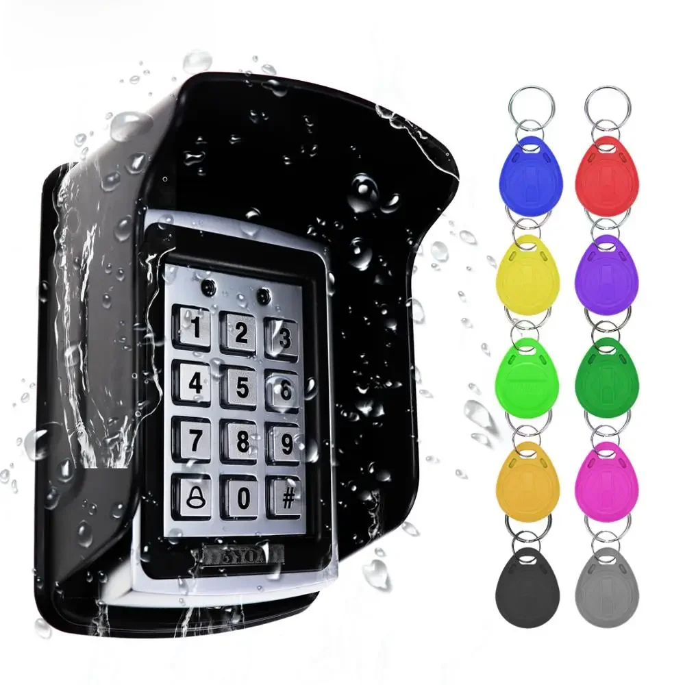Teclado de controle de acesso de metal rfid, à prova d'água, capa à prova de chuva, abridor de porta
