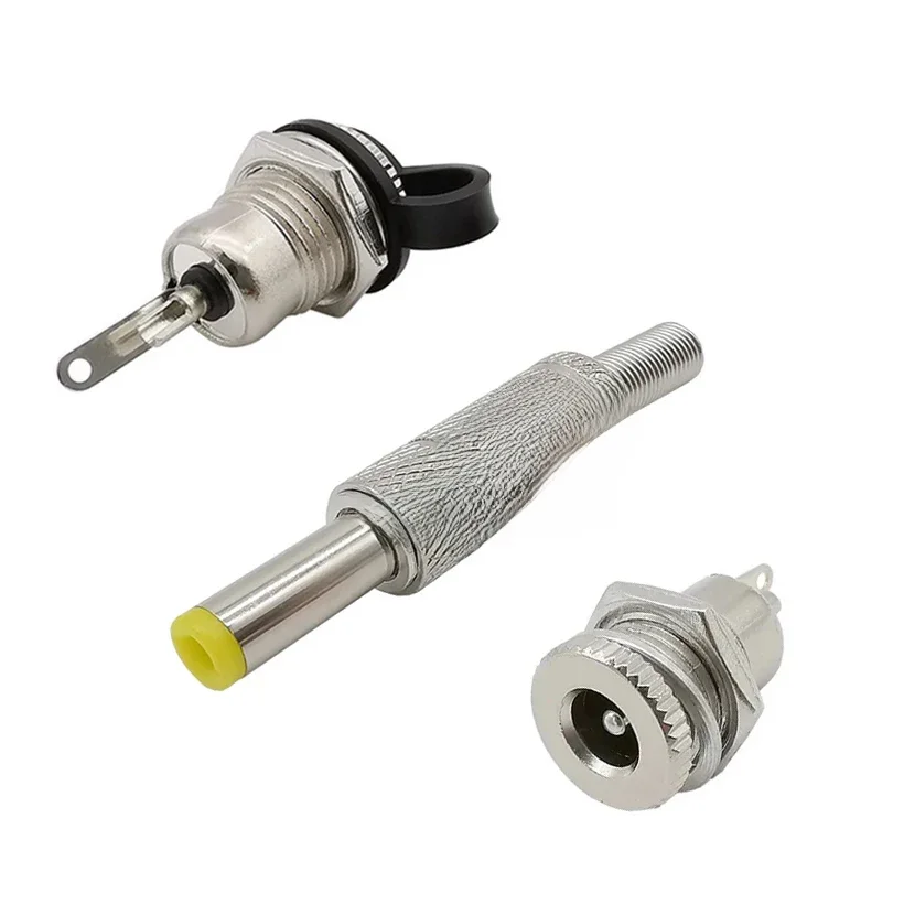 2/5 sztuk Metal 5.5x2.1MM/5.5x2.5MM gniazdo zasilania DC męskie złącze wtykowe ze sprężyną żółta główka 5.5*2.1mm/5.5*2.5mm DC-099 srebrny — zdjęcie 2