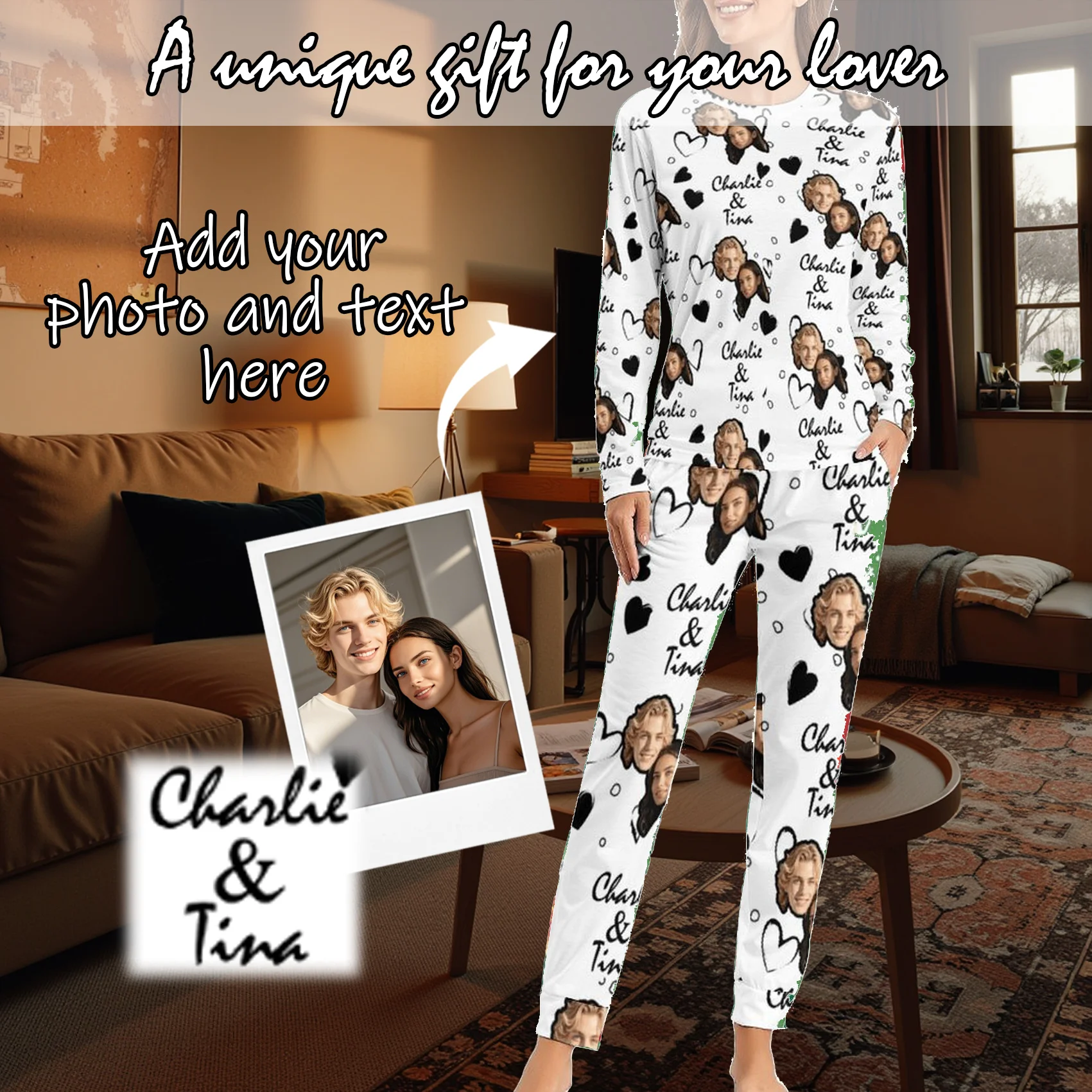 

Custom Women Pajamas with Face homewear Custom Women long Sleeve Pajama Set Personalized gift family couple pet unique