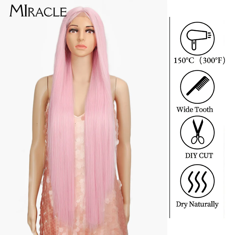 MIRACLE Synthetic Straight Lace Wig for Women Blonde Cosplay Wig Soft Long 38Inch Fiber Hair Lace Front WIg Heat Resistant