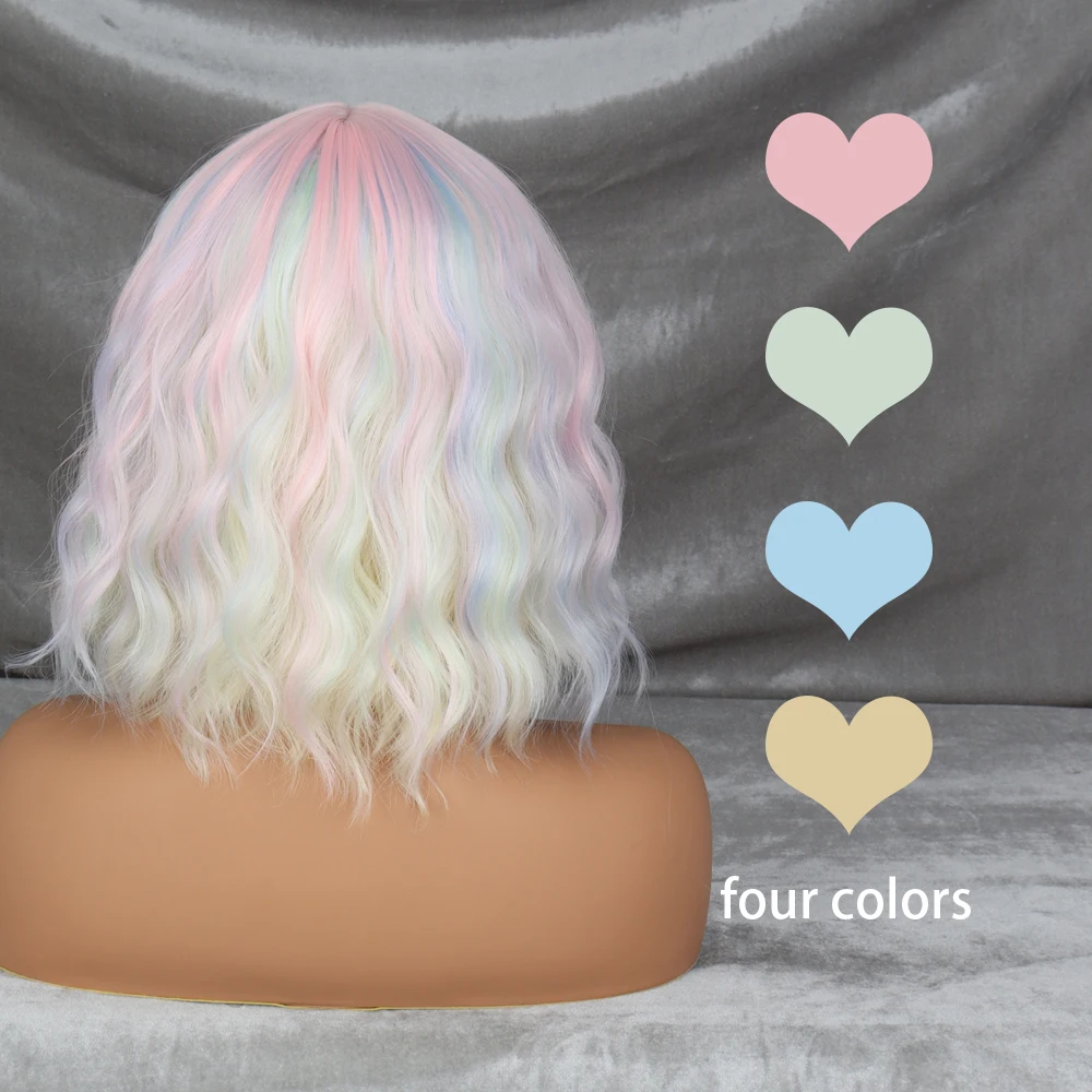 Werd Korte Bob Body Wave Synthetische Pruiken Voor Vrouwen Cosplay Pruik Met Roze Pony Synthet Natuurlijke Haar Lolita