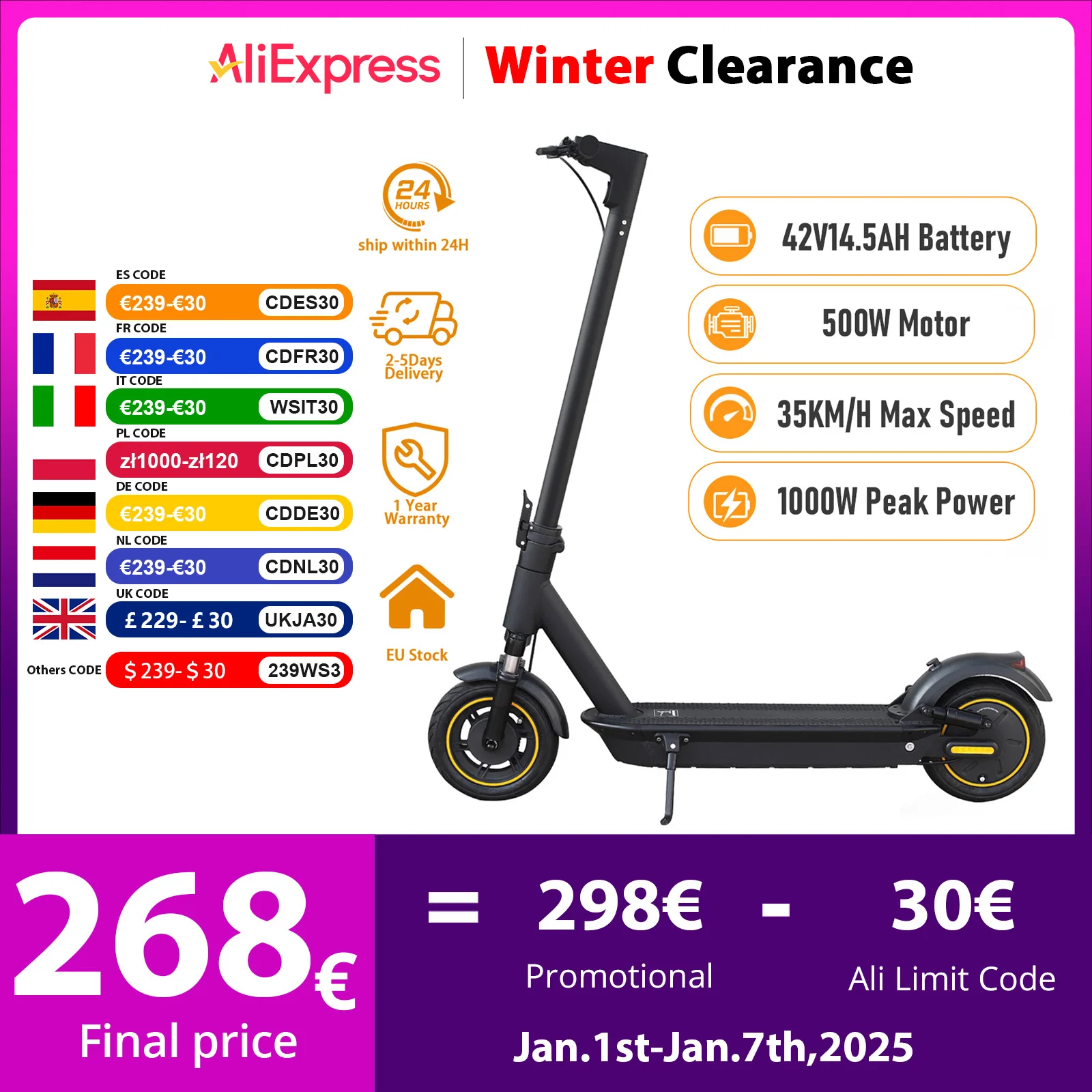 AOVOPRO ESMax 45KM Electric Scooter 35KM/H Fast Speed 1000W Peak Power 10 Inch Anti-puncture Air Tire 14.5AH Folding E-scooter