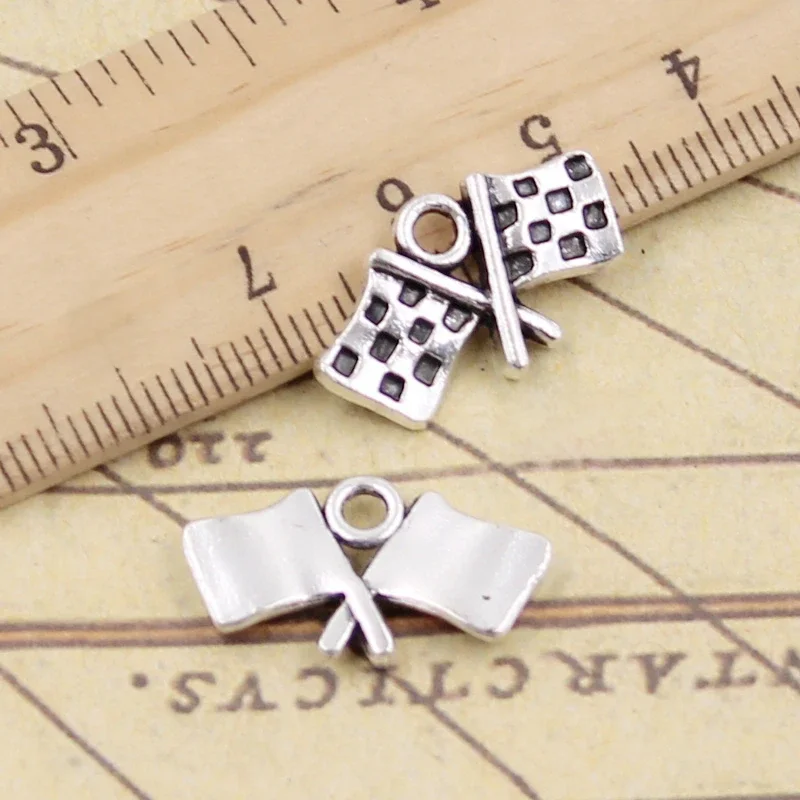 10 sztuk Charms wyścigi flaga 13x22mm tybetański srebrny kolor wisiorki antyczna biżuteria Making DIY Handmade Craft wisiorek — zdjęcie 2