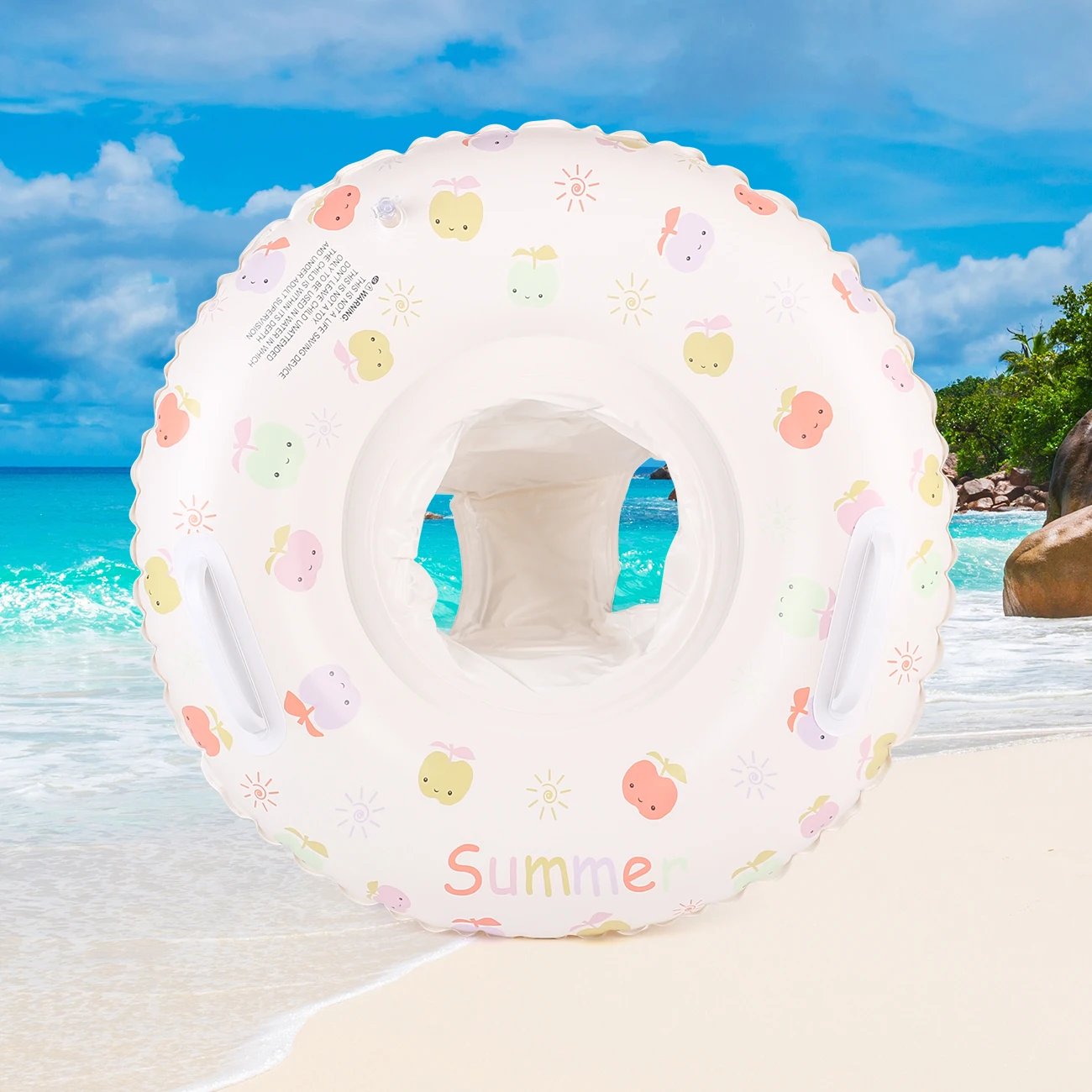 

1PC Inflatable Swimming Ring With Seat Double Handles Fruit Print PVC Pool Float for Beach Pool Summer