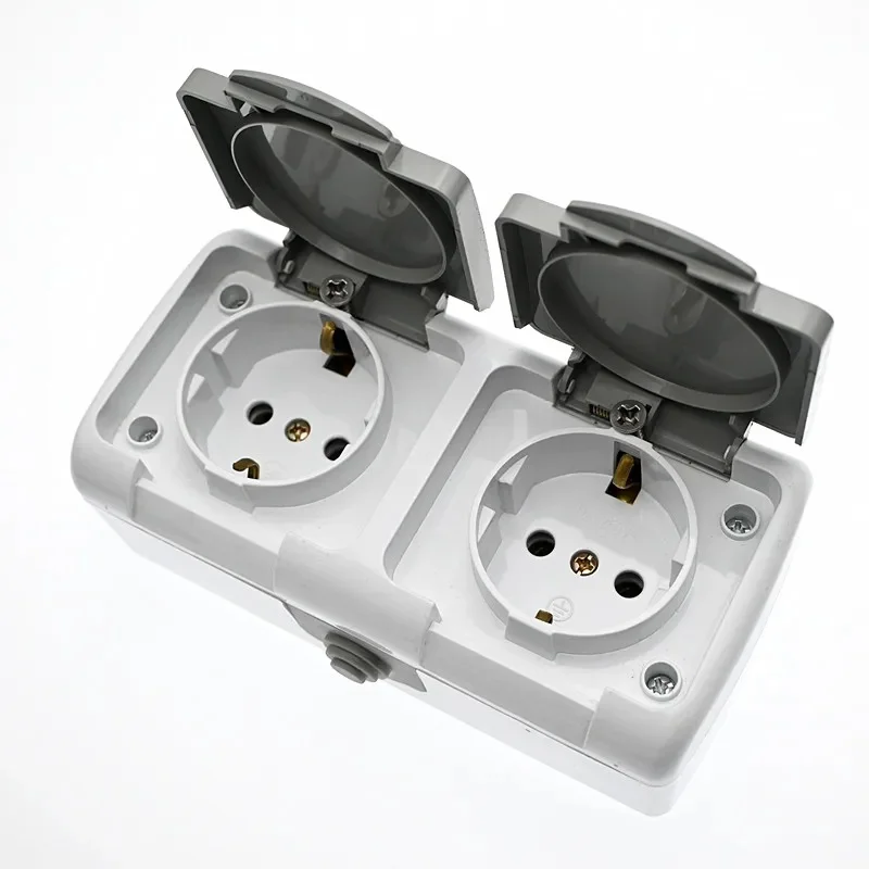 Panneau mural à unité unique monté en Surface, prise domestique à deux trous standard européen 16A avec couvercle étanche et résistant aux éclaboussures