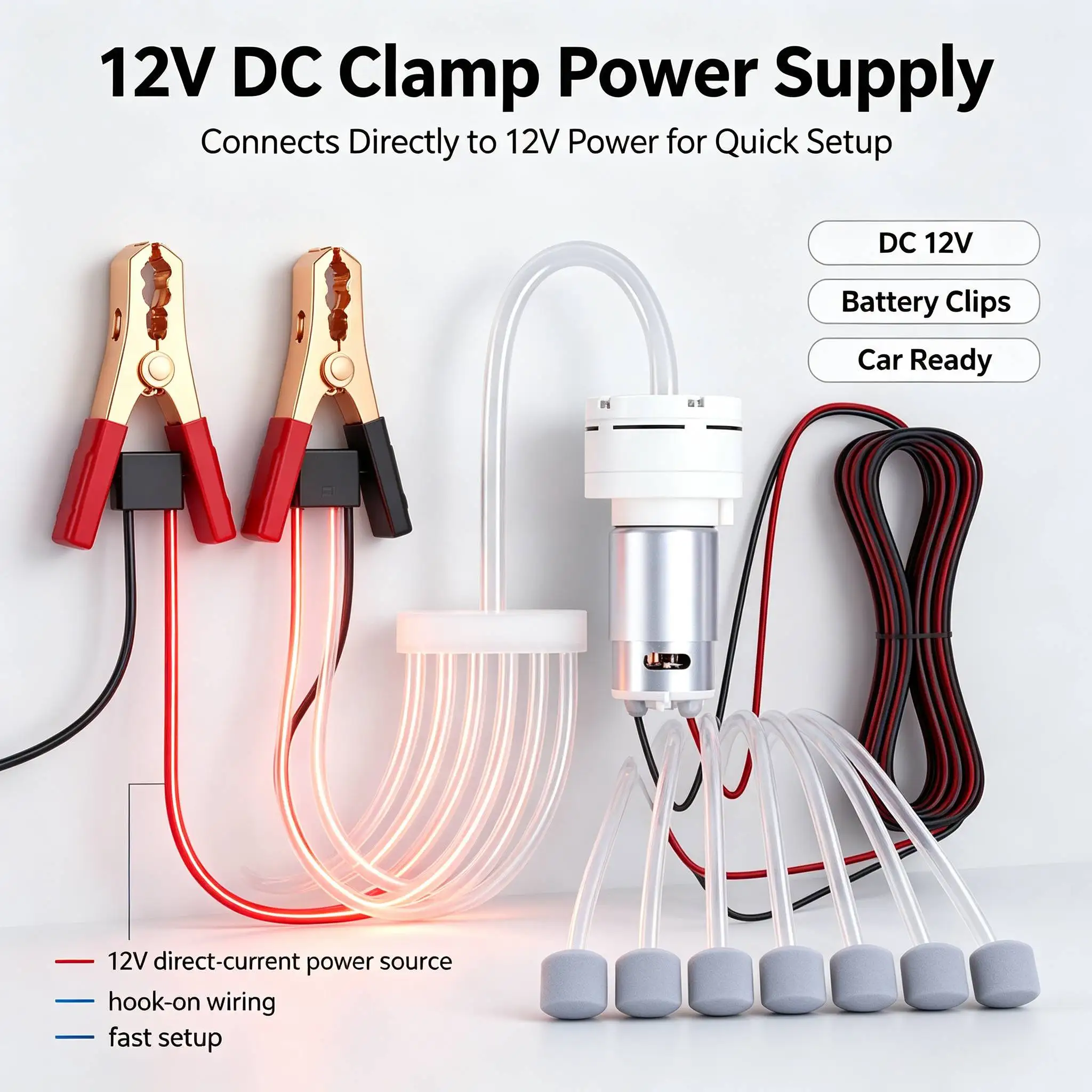 12V Battery Clip Aerator Portable DC Aquarium Air Pump Aquatic Gear for Vehicle Use