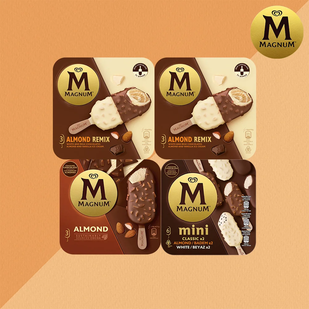 Magnum Almond Pack (100ml x 3 Mice) x 1 Pack + Magnum Mini Pack (55ml x 6 Mice) x 1 Pack + Magnum Almond Remix Pack (85ml x 3) x 2 Pack