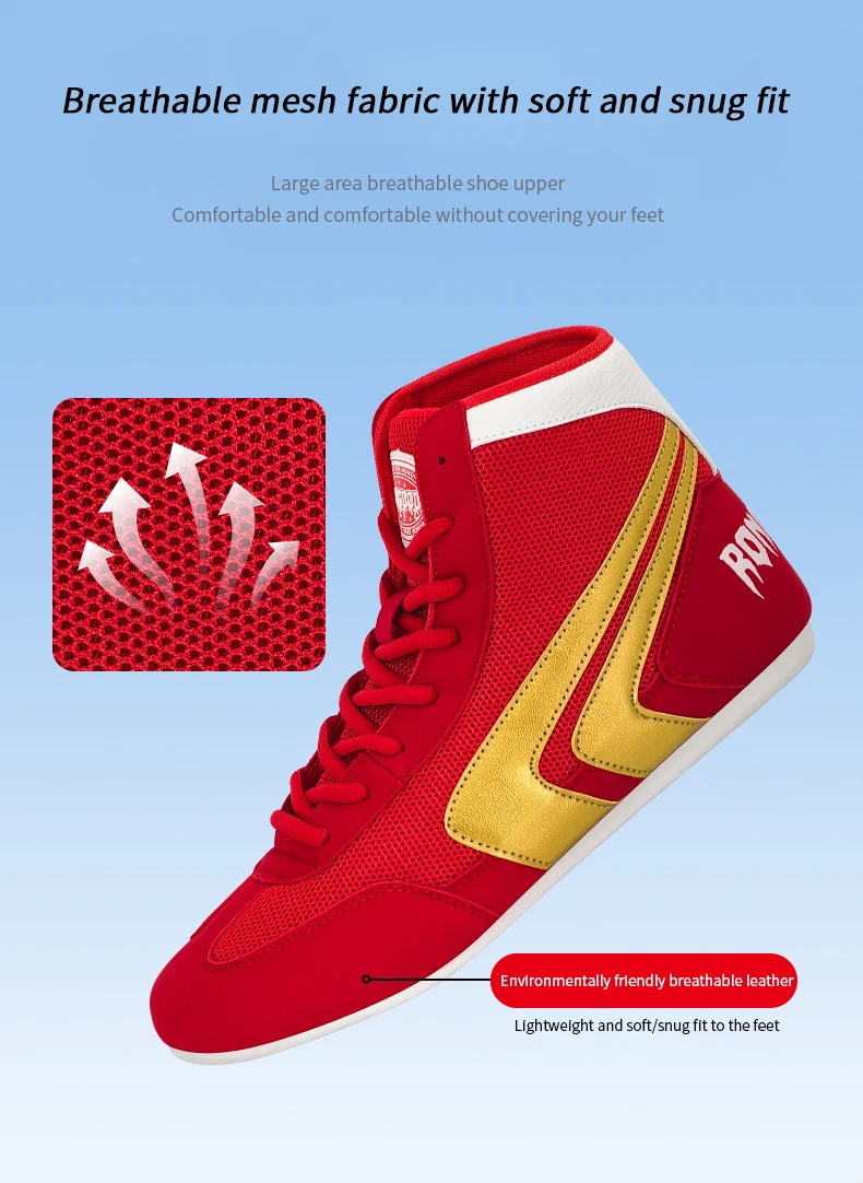 Wrestling-Schuhe für Männer und Frauen, atmungsaktive Mesh-High-Top-Boxschuhe, leichte, rutschfeste Trainingsschuhe mit Knöchelstütze – Detail 4