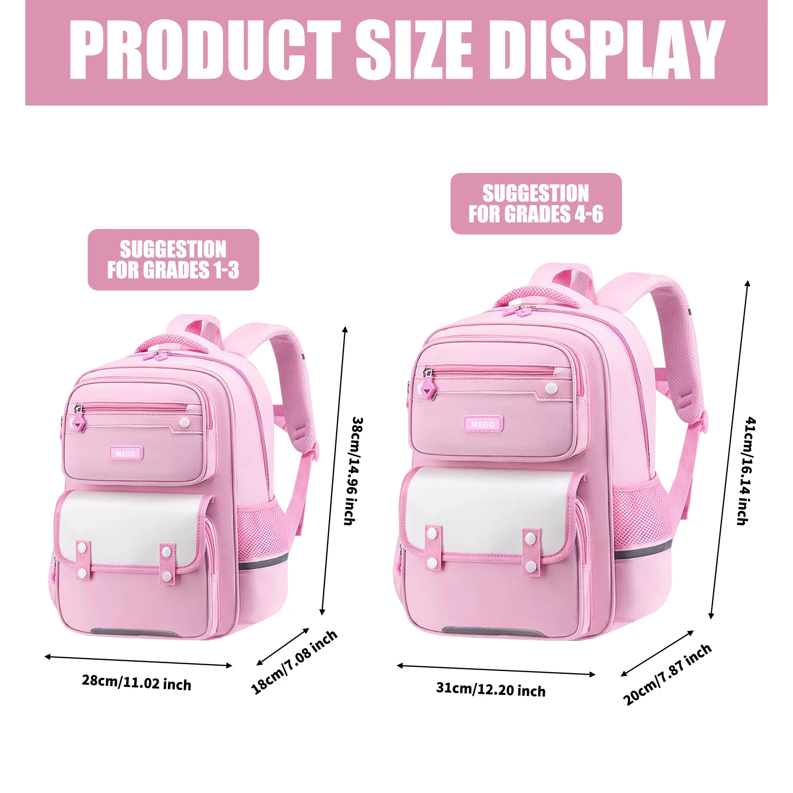 Primary Girls Backpacks Elementary School Bags Bookbags with Refrigerator Front Pocket