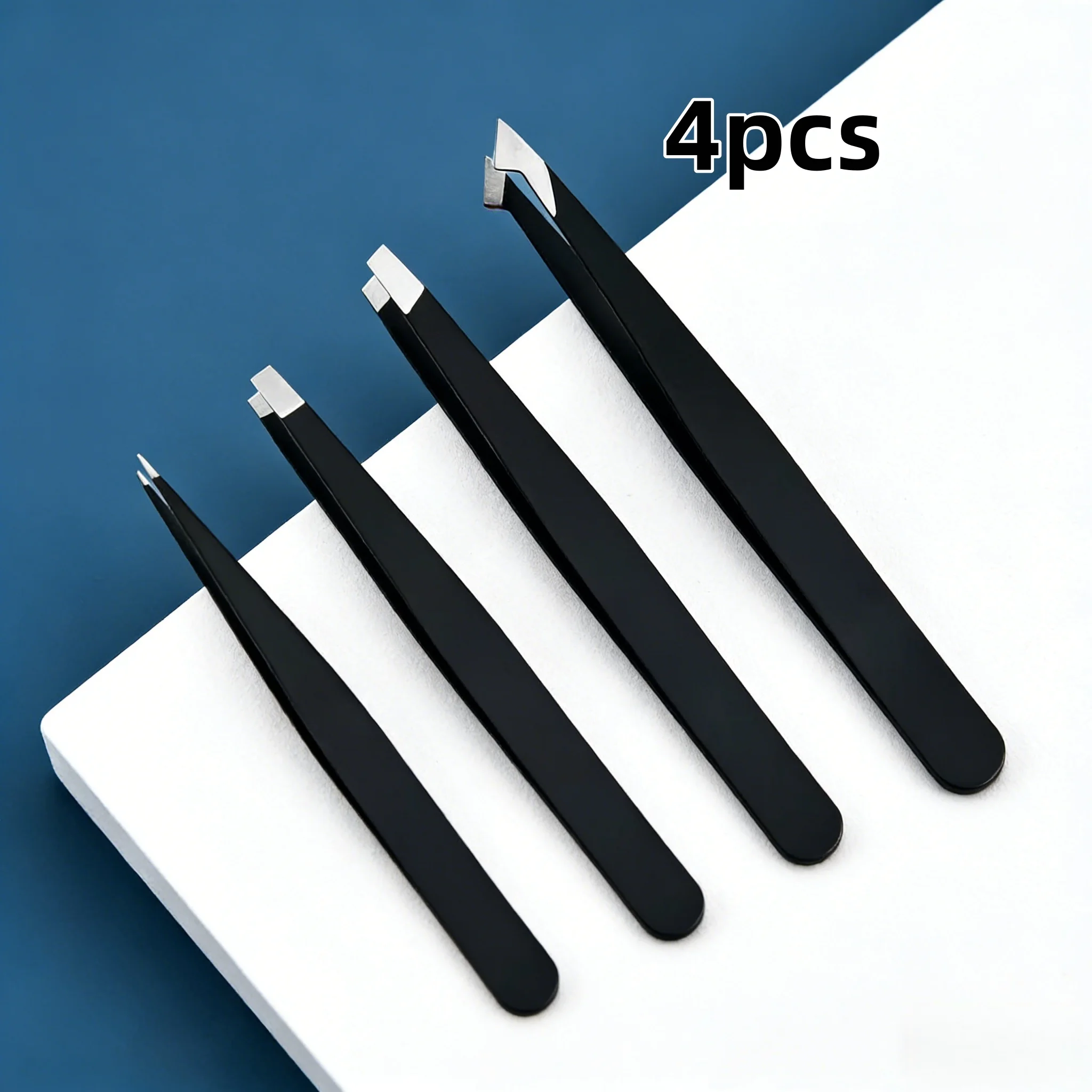 مجموعة ملاقط احترافية من الفولاذ المقاوم للصدأ مكونة من 4 قطع أداة متعددة الوظائف لتشكيل الحواجب وإزالة الشعر والعناية اليومية