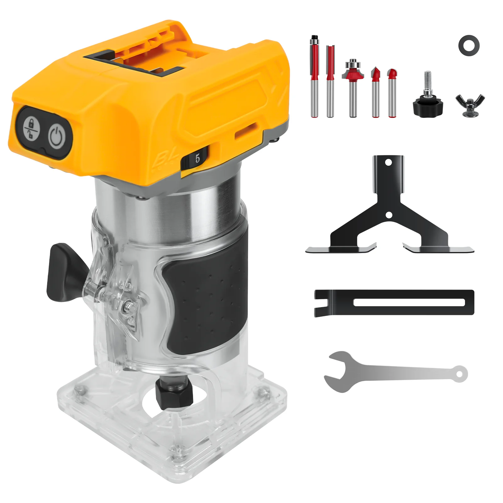 800W Brushless Electric Trimmer Woodworking Trimming Machine Cordless Compact Wood Router for Dewalt 20V Battery (No Battery)