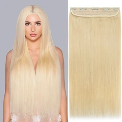 #613 Clips In Hair Extensions Human Hair Color Blonde Straight Natural Hair Extensions Feel Soft Hairstyle Hairpiece For Women