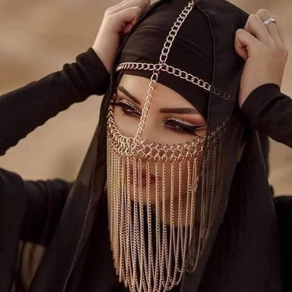 

Boho Tassel Masquerade Mask Metal Chain Face Jewelry Festival Women Sexy Mask Headpiece Handmade Belly Dance Performance Gift