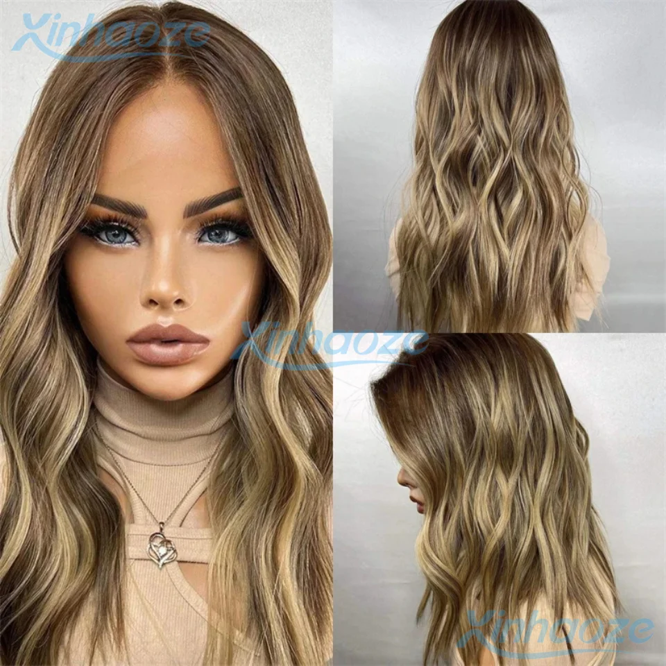 أشقر بني # 4/27 تسليط الضوء على الجسم شعر بشري مموج 5x5 الحرير إغلاق الباروكات قبل قطعها البرازيلي 13x6/360 الدانتيل الباروكات الأمامية #1