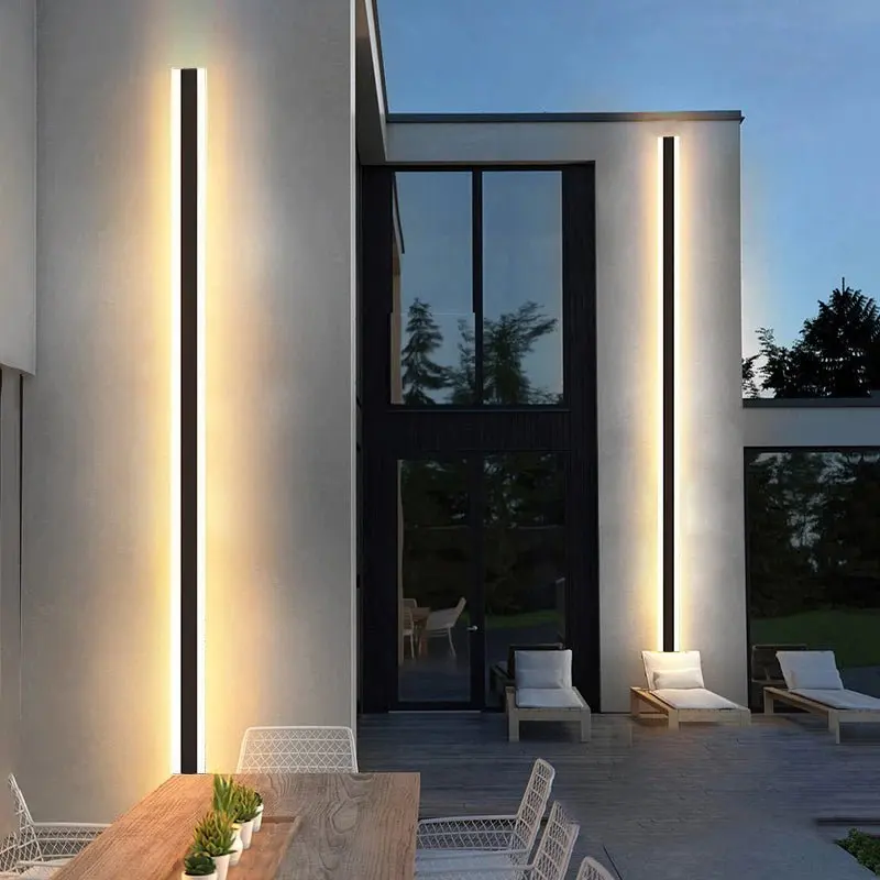 Modern Black Outdoor Waterproof Aluminum Long LED Strip Wall Lamp For Porch Garden Entrance Minimalistic Design Stylish Decor