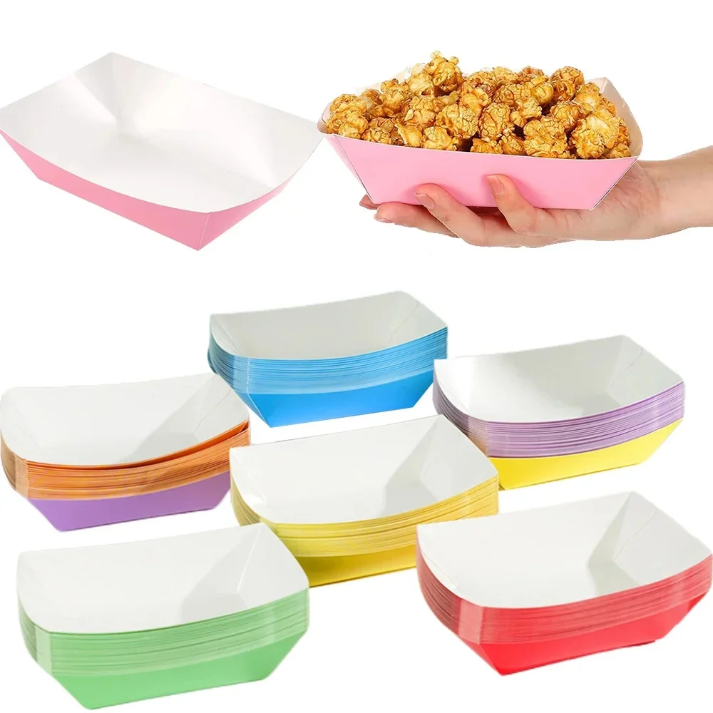 Plateaux alimentaires en papier colorés jetables, 10/20/30/40/50 pièces, plateau pour Hot Dog, collation d'été, frites, barbecue, pique-nique, fournitures de fête d'anniversaire