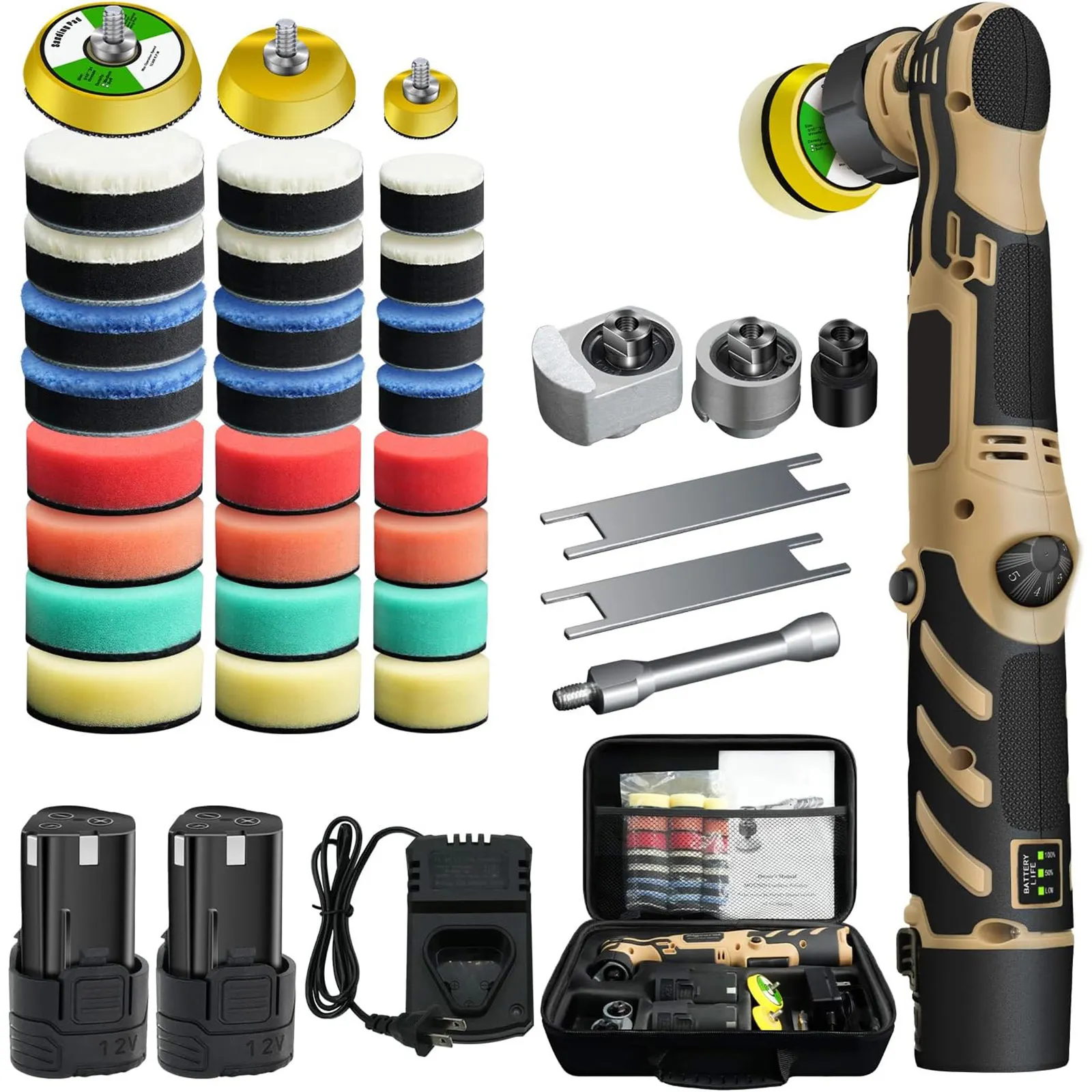 Mini polisseuse de voiture sans fil 12V, Machine de polissage de voiture sans fil, Kit de tampons de 1/1, 5/3 pouces pour épilation automatique