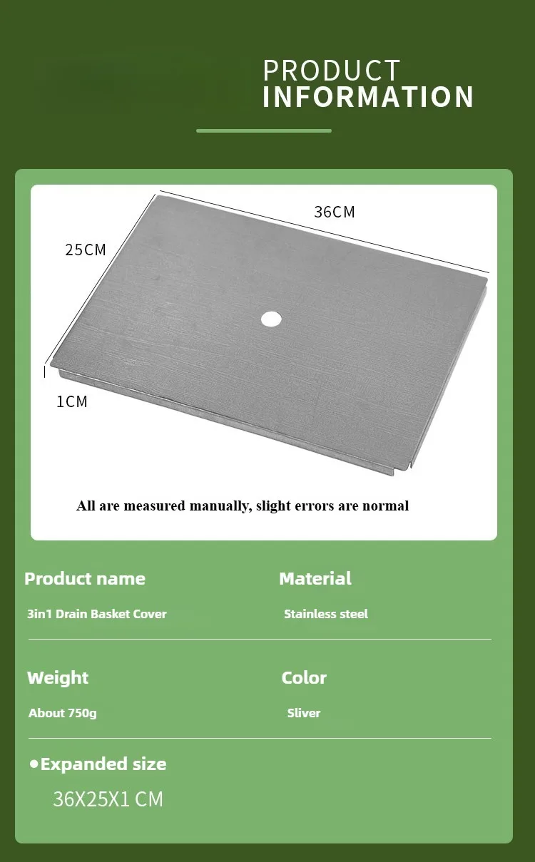 Tryhomy Abflusskorb-Abdeckung 3-in-1 Edelstahl-Schneidebrett 1 Stück Brett für IGT-Tisch Outdoor-Camping-Zubehör – Detail 3