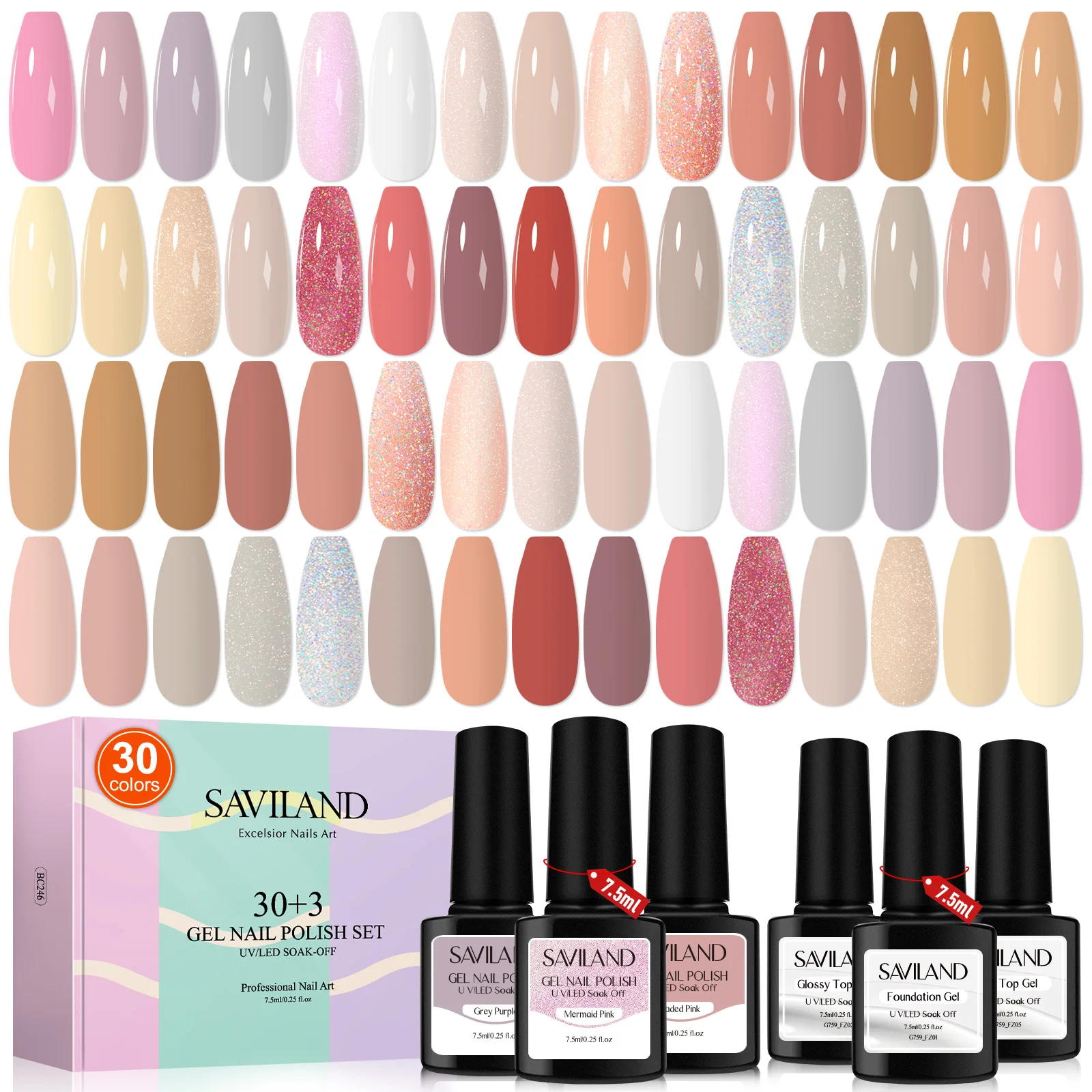 Saviland 33Pcs Gel Nagellak Set Kerstkleuren Doorweken Uv Led Nail Art Gel Vernis Semi-Permanente Basis En Matte Topgel