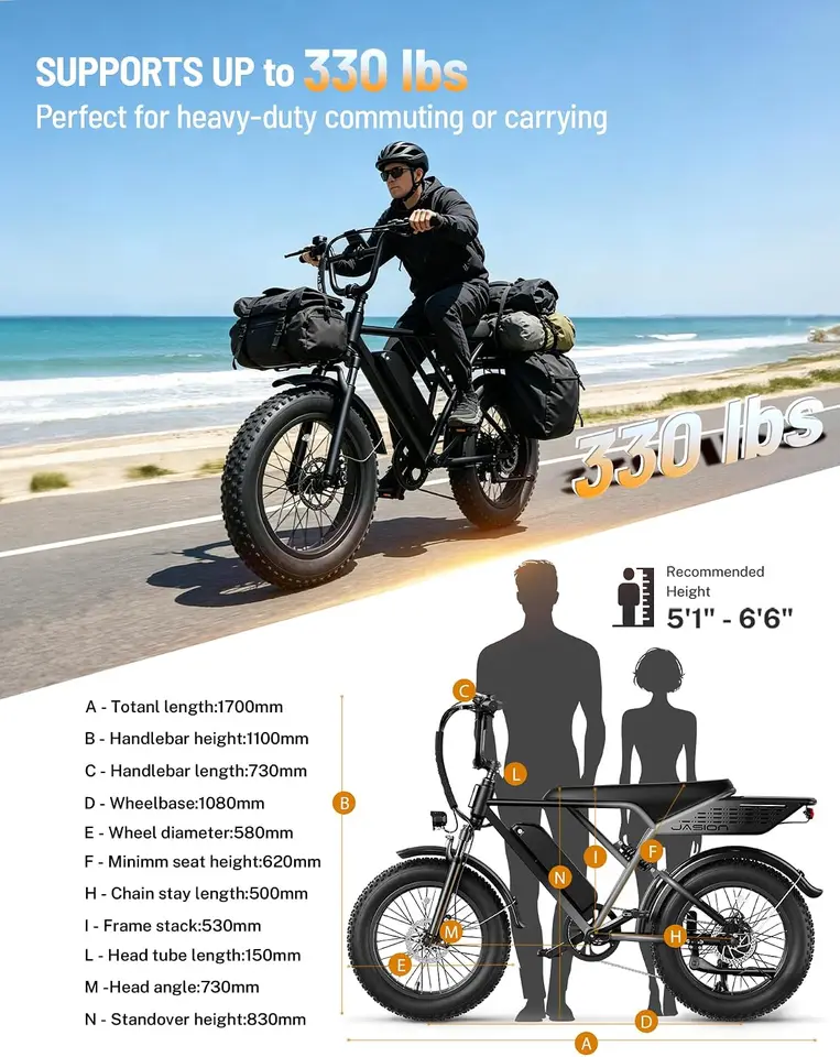 Jasion Electric Bike, 70-Mile Range, Fat Tire 48V 13Ah Removable Battery, E bike, 5 Riding Modes, 7-Speed, Full Suspension, IPX6, for Commuters, Beaches, Weekends image 5