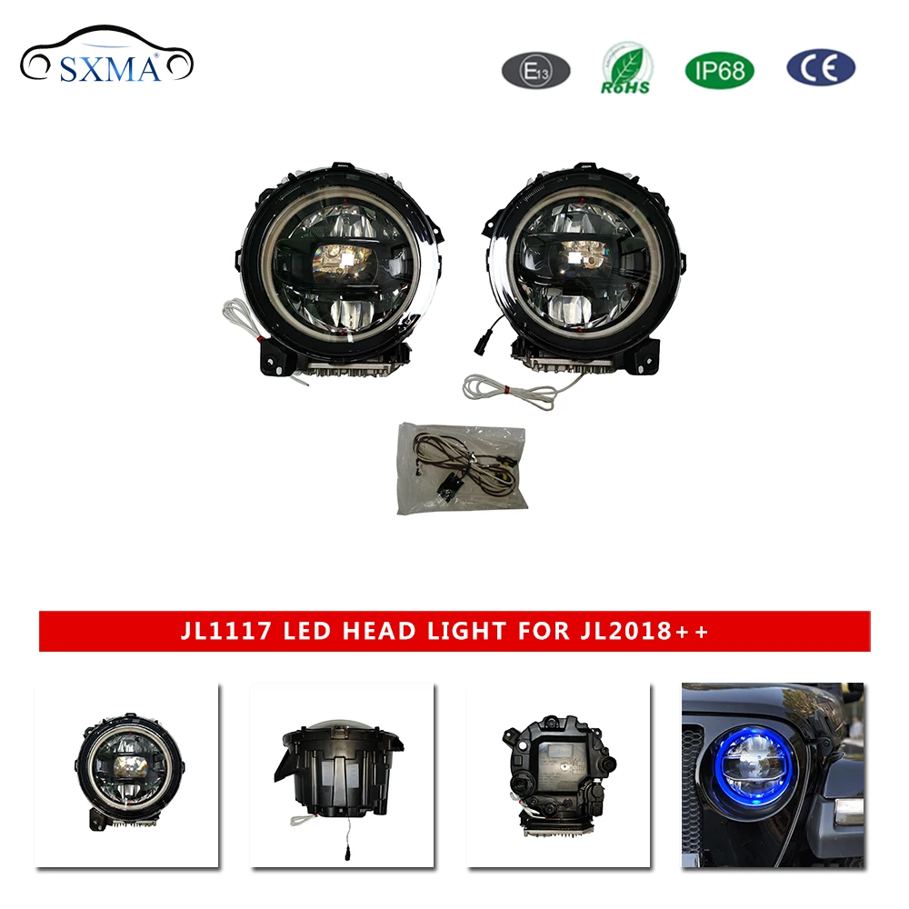 

SXMA Headlamp Start a Blue LED Turn Light Yellow Aperture Daylight White Full Assembly Far and Near Light for Jeep JL Wrangler