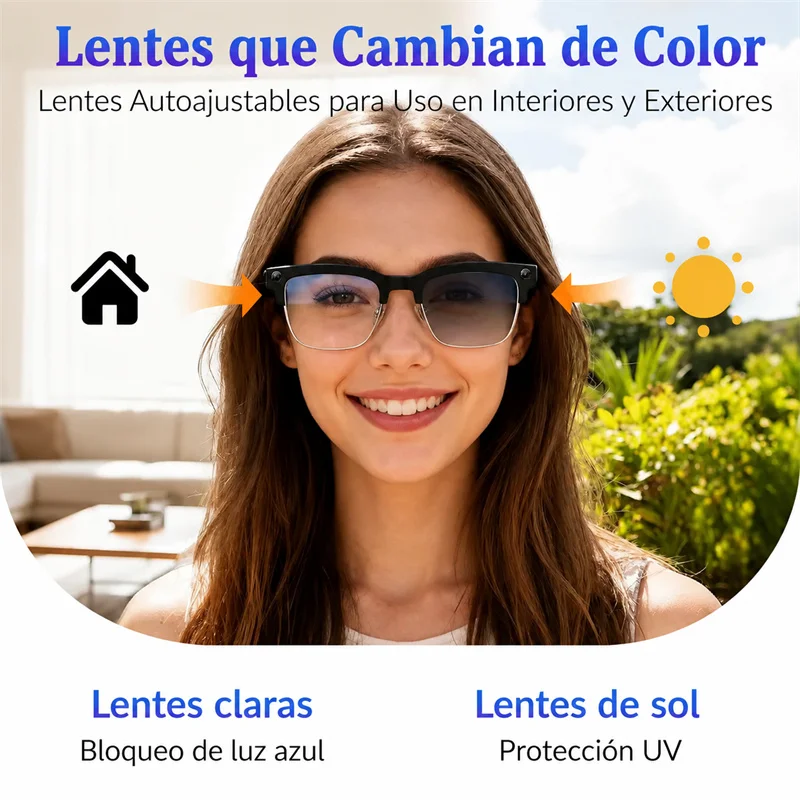 GUHUAVMI Nuevas Gafas Inteligentes con IA, Grabadora de Video y Fotos HD de 8MP, Transferencia WiFi, Grabación de Audio, Traducción por IA, Activación por Voz, Reconocimiento de Objetos, Llamadas Bluetooth, Micrófono Dual, Reducción de Ruido ENC, Control Táctil Deslizante de Volumen, Carga Magnética, Gafas Ligeras Resistentes al Agua IP66