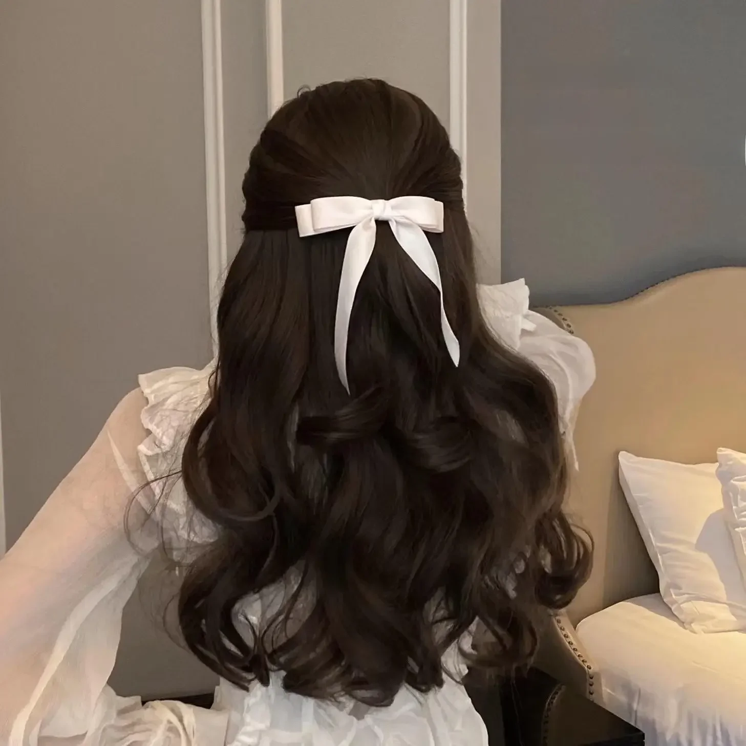 Moda Śliczna tkanina Kokarda do włosów Szpilka do włosów Kobiety Wstążka Spinki do włosów Nakrycia głowy Czarna biała kokarda Top Klips Kobieca biżuteria do włosów Akcesoria — zdjęcie 2