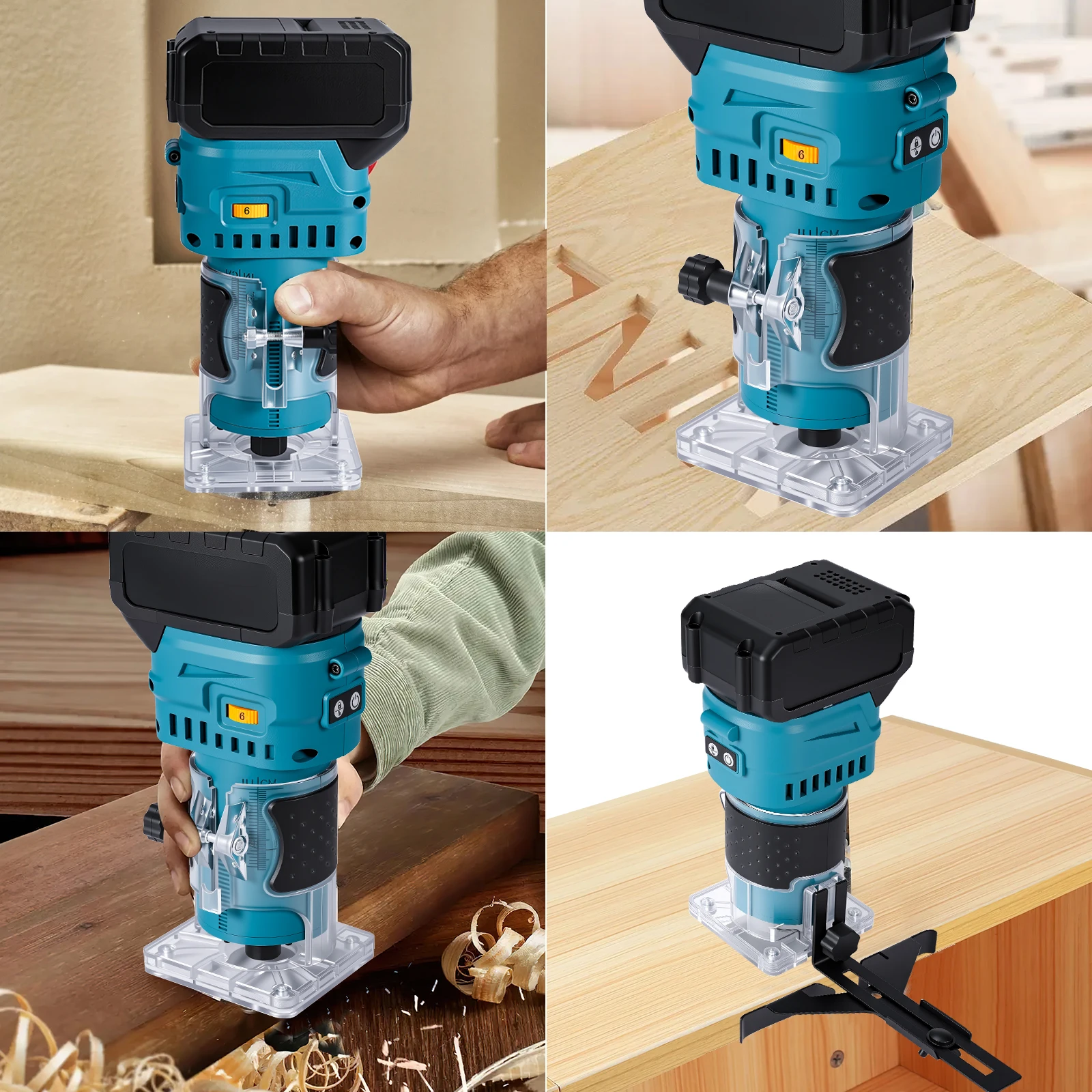 Bürstenloser 6-Gang-Holzfräser, Kabelloses Fräs-, Gravur- und Schlitzgerät, Holzbearbeitungs-Trimmfräsmaschine für Makita-Akkus – Detail 6