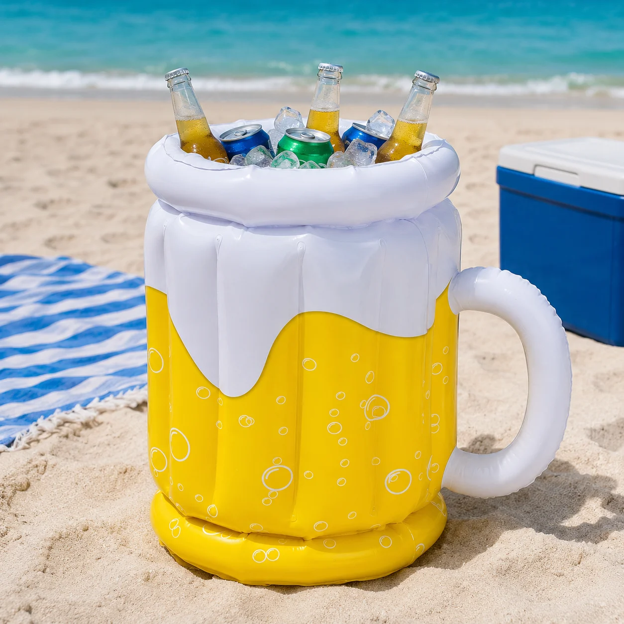 Inflatable Beer Mug Ice Bucket Large Beverage Cooler Drink Holder Portable Party Decor for Pool Beach BBQ Summer Outdoor Party