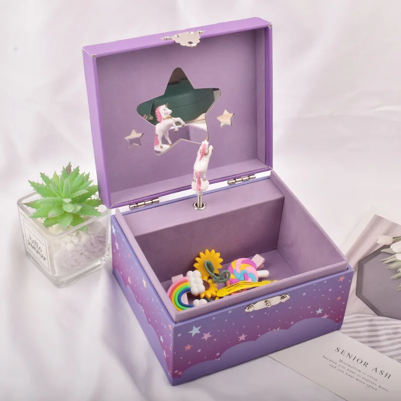 Music Jewelry Box Storage Box Spinning Unicorn Paper Clockwork Music Box Cute Little Girl Princess Birthday Gift