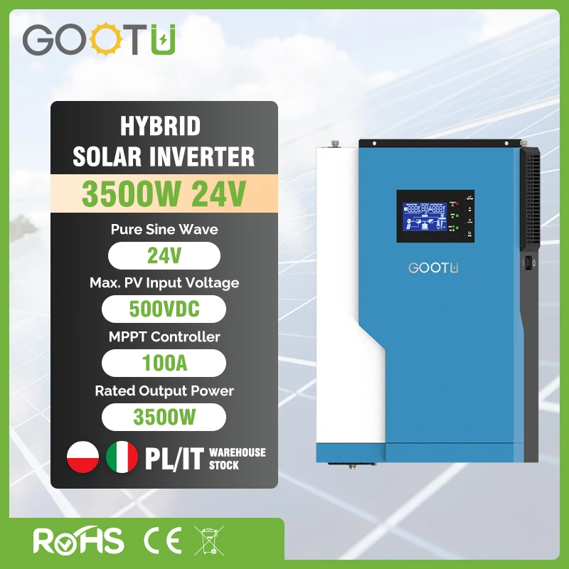 GOOTU OFF-Grid Solar Inverter 3500W 24V Battery Input 500VDC 100A MPPT Controller Pure Sine Wave Inverter for Solar Panel