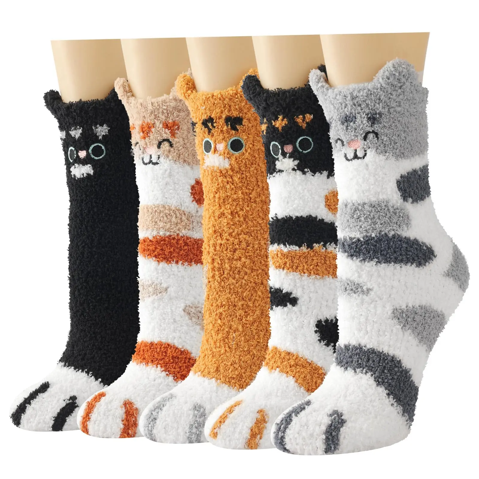5 Paar Cartoon-Plüschsocken für Damen, flauschige, gemütliche Slipper-Socken, Herbst-, Thanksgiving- und Geburtstagsgeschenke für sie