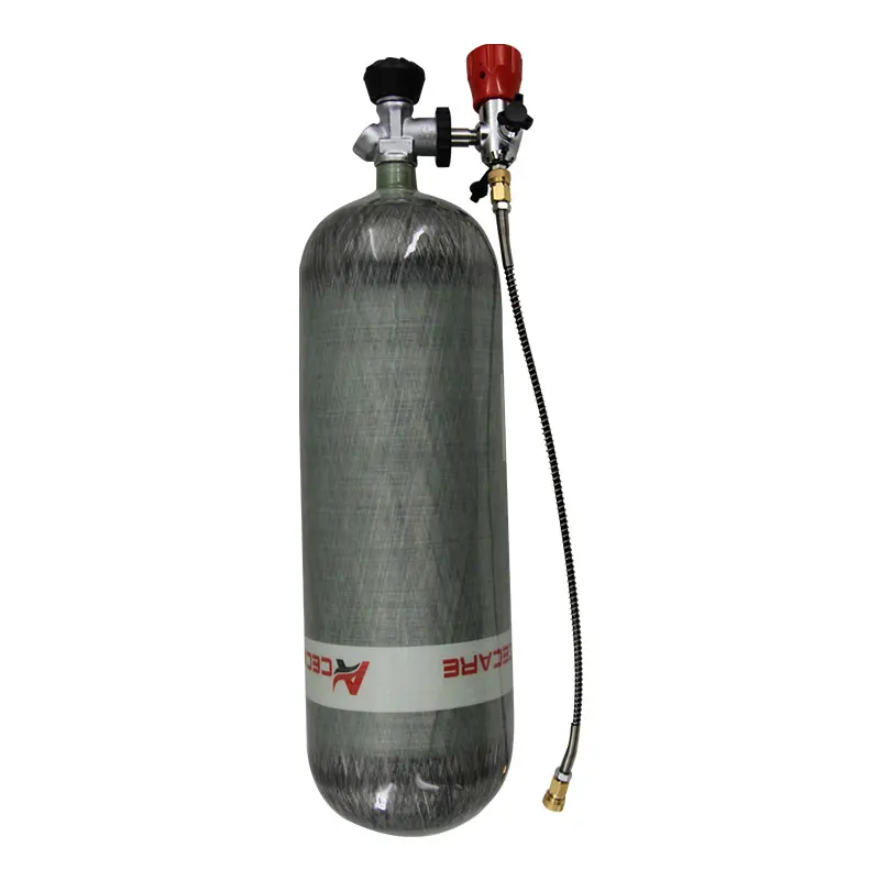 Acecare tangki udara tekanan tinggi, katup silinder serat karbon 9L CE 30mpa/300bar/4500psi dengan stasiun pengisian untuk menyelam SCBA