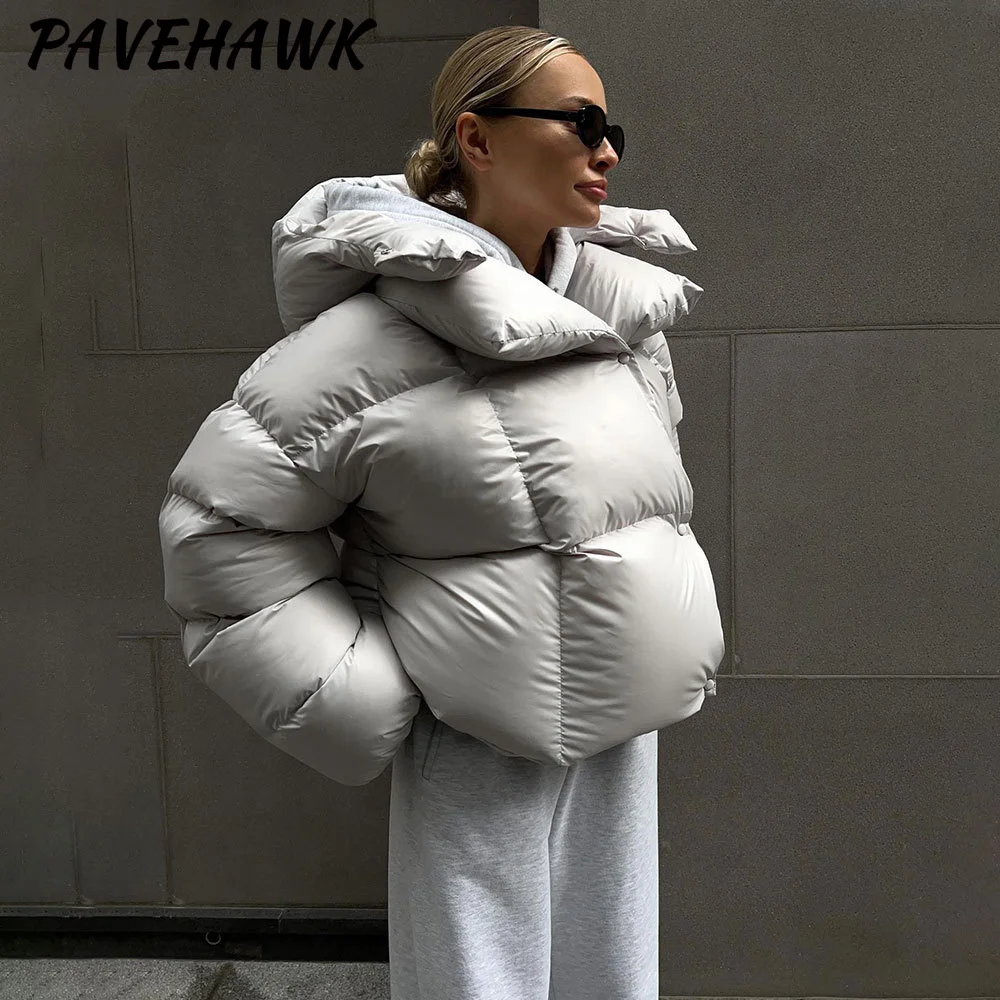 Women Hooded Winter Quilted Jacket Thick Warm Solid Streetwear Zipper Loose Down Parkas Streetwear Office Ladies Puffer Outwear