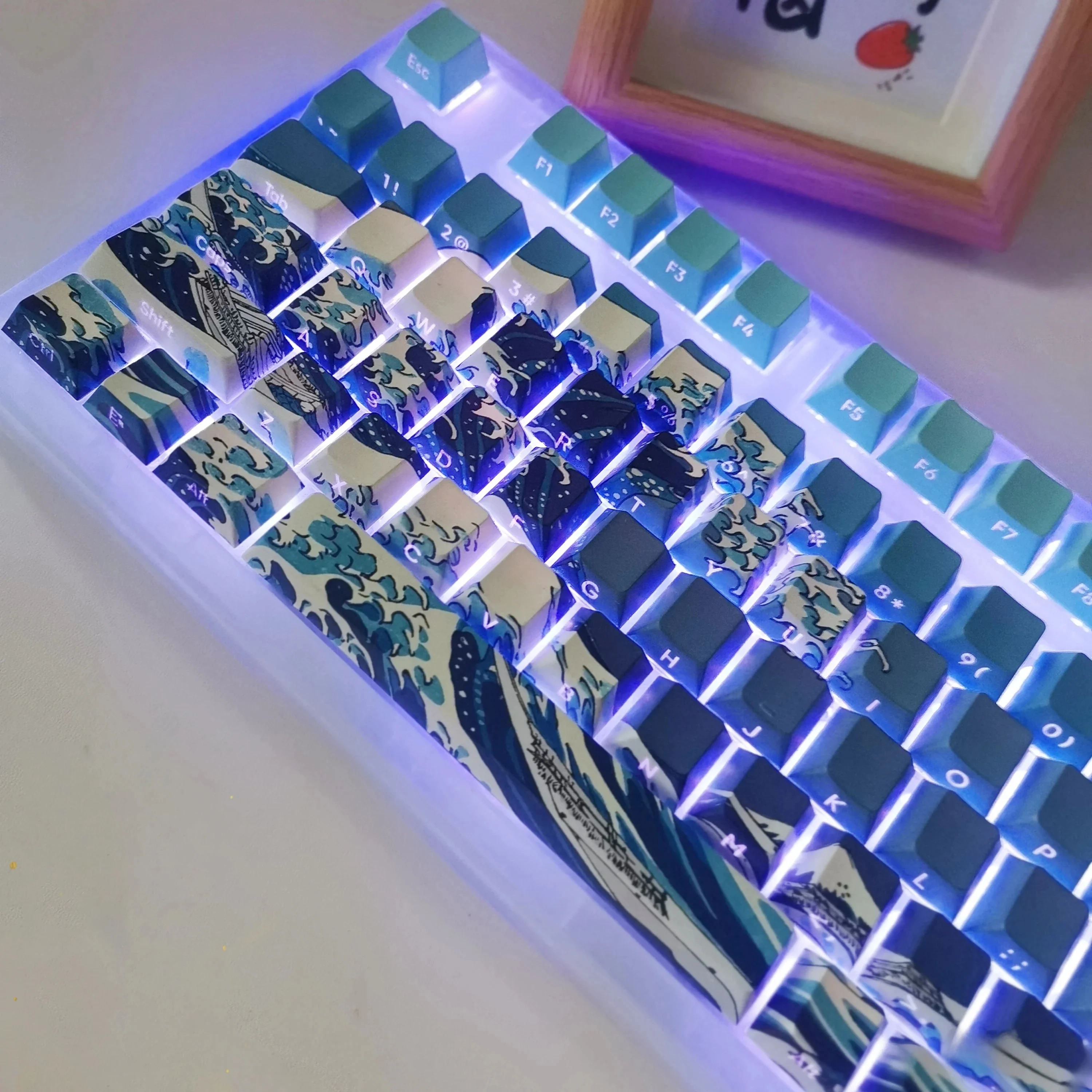 125 klawiszy z motywem Kanagawa z nadrukiem górnym/bocznym podświetlane klawisze RGB Dye Sub PBT profil Cherry dla klawiatury Cherry MX Swtches — zdjęcie produktu 7