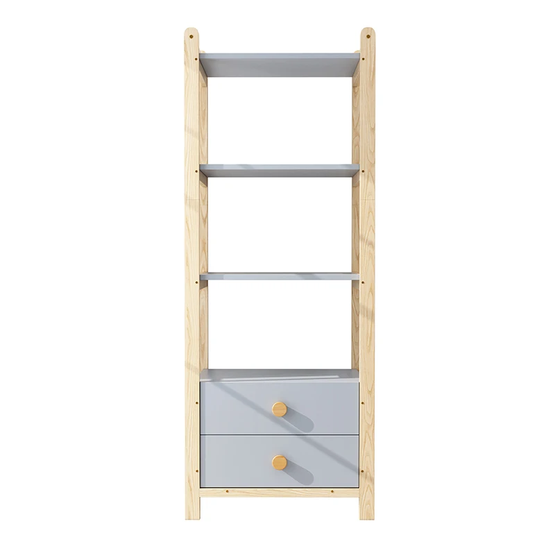 Bibliothèque haute et étroite en pin avec étagères, bibliothèque à 4 niveaux avec tiroir, poignées en bois massif, organisateur de rangement pour livres, étagère de présentation moderne pour chambre à coucher, salon