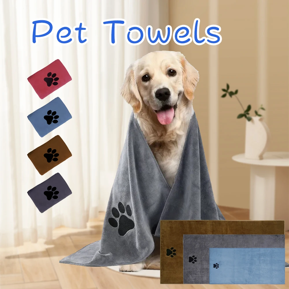 1pc Ultra-Absorbent Microfiber Dog Towel - Quick Dry, Soft & Thick Pet Bathing Cloth with Embroidered Paw