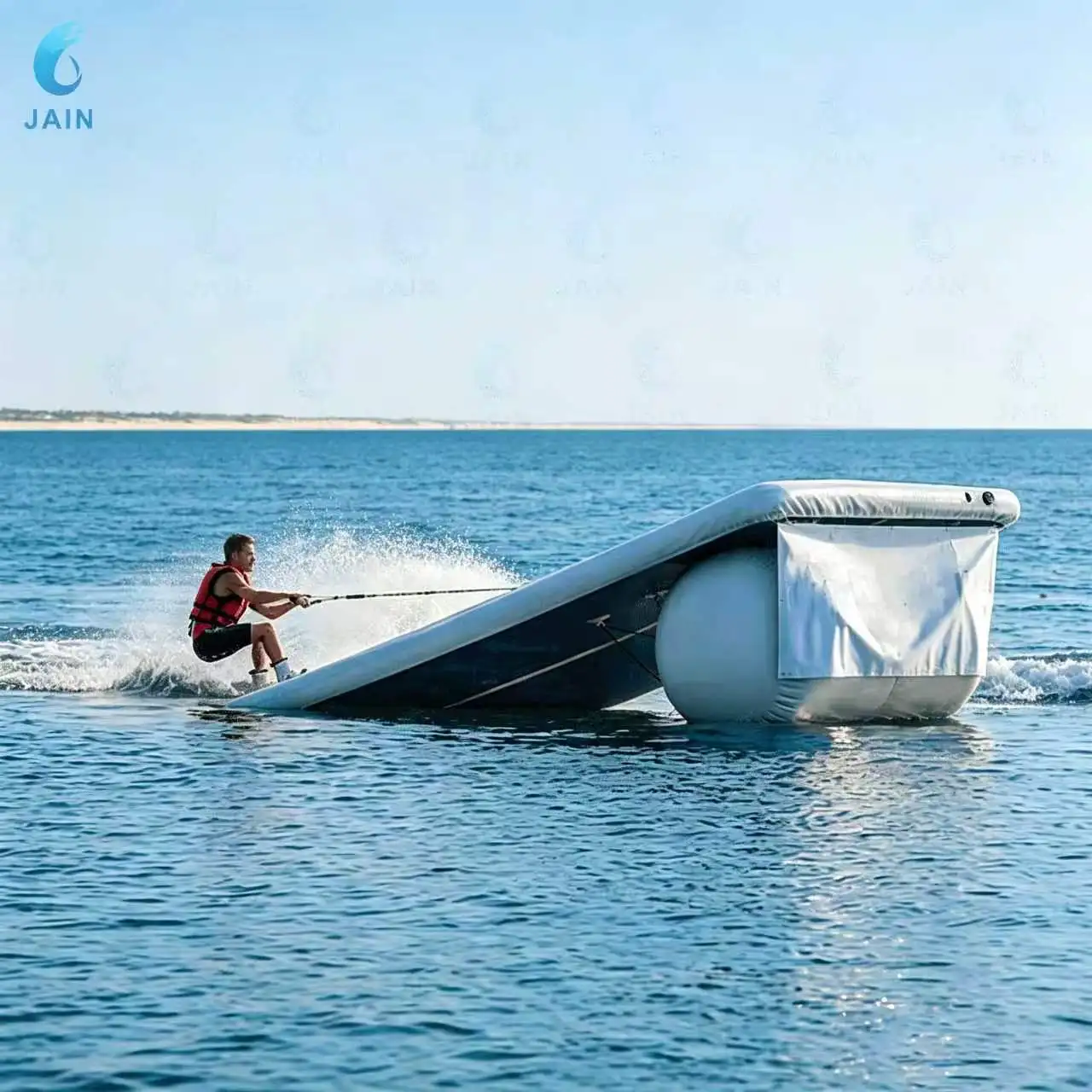 Inflatable Water Ramp Floating Jump Platform Water Sports Launch Ramp Wakeboard Ski Jump Floating Dock Adult Kids Lake Ocean