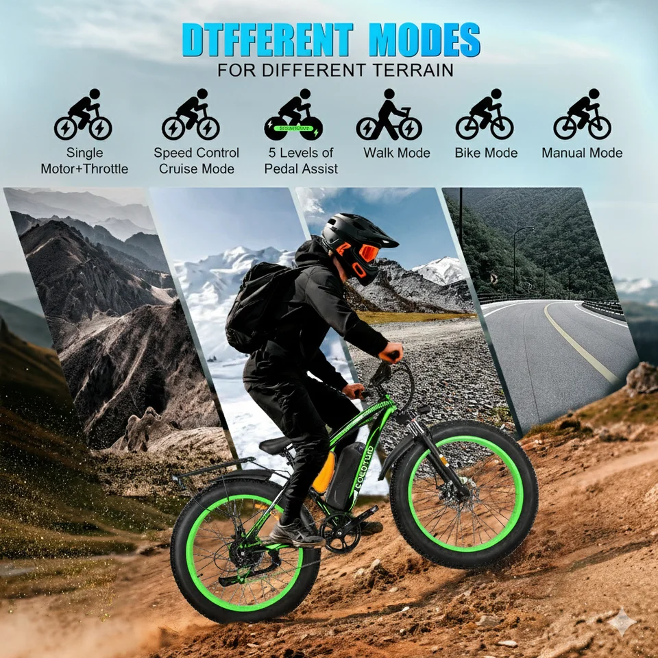 26" Fat Tire Electric Bike for Adults 48V 20Ah Battery 1000W Motor (Peak 1500W)  25-30MPH Fast Mountain Ebike Snow Beach Bicycle image 10