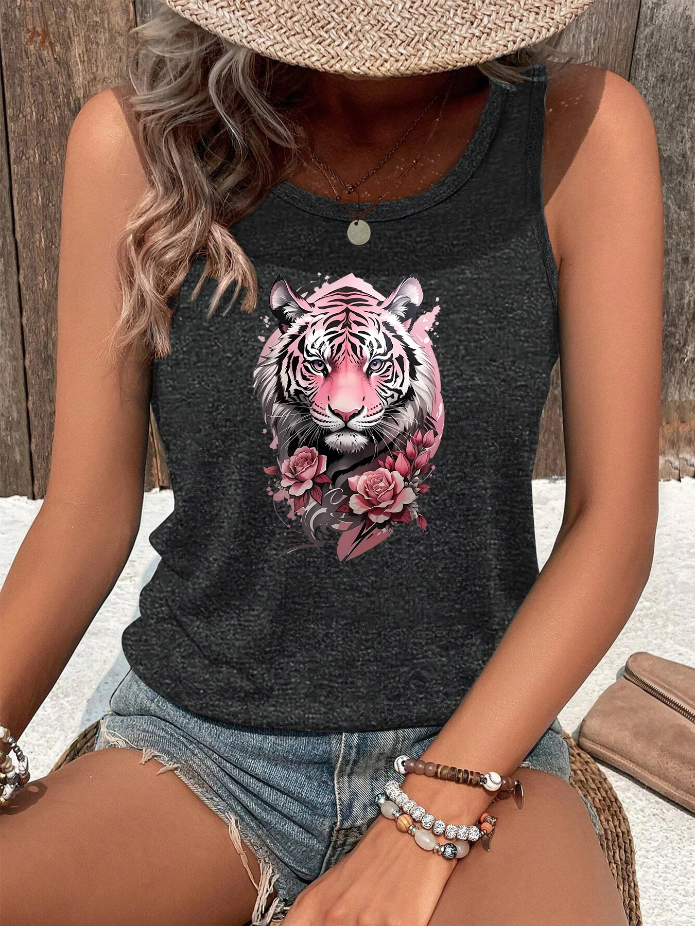 Bengal Tiger On Premium  Summer Fashion Funny Sports Women's Tank Top Loose O Neck Sleeveless Casual Tank Top